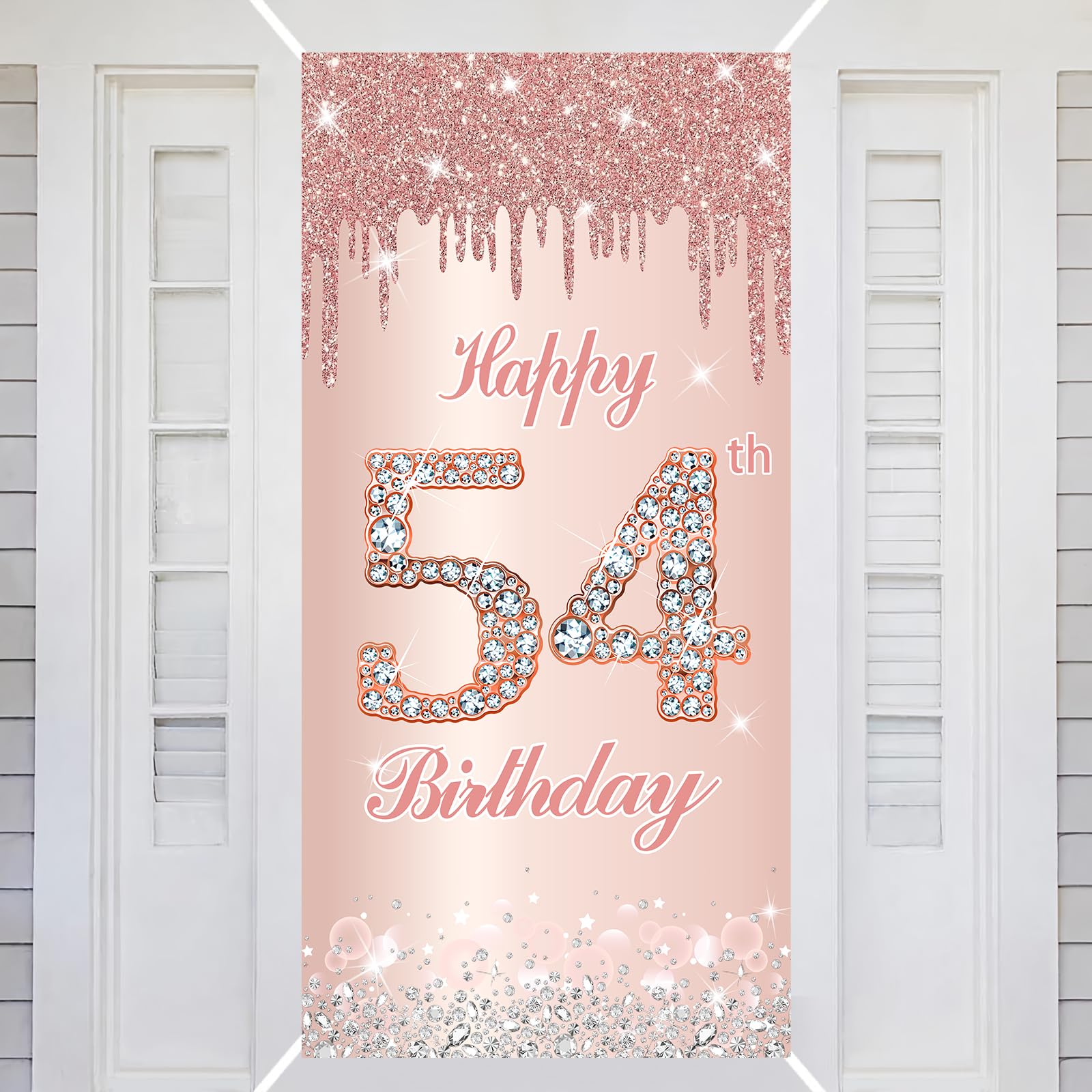 54th Happy Birthday Decorations Door Banner Pink Rose Birthday Banner for Party Backdrop for Women Door Cover Party Decoration Supplies Poster
