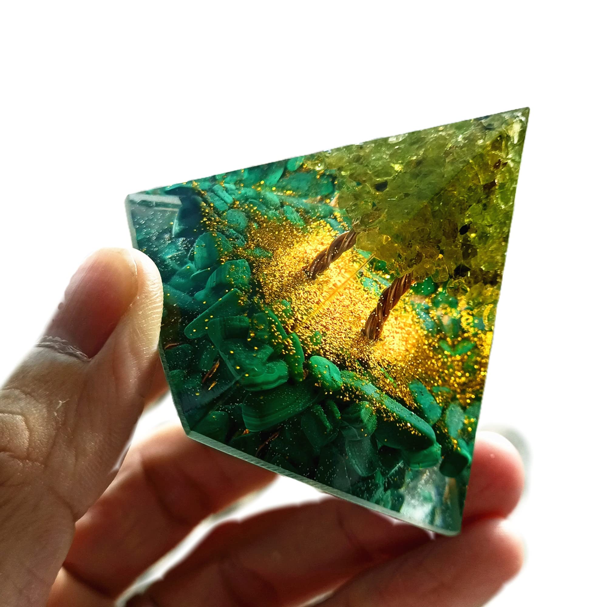 Tree of Life Orgonite Pyramid for Positive Energy Crystal Healing Orgone Pryamid Collection Meditation Attract Wealth Tool (Green)