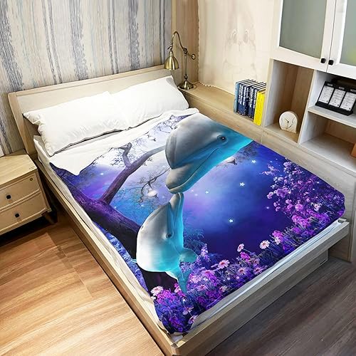 Miniatura 3 de SXCHEN Manta Late Night Forest Blue Whale 2 delfines de 59.8 x 79.5 in
