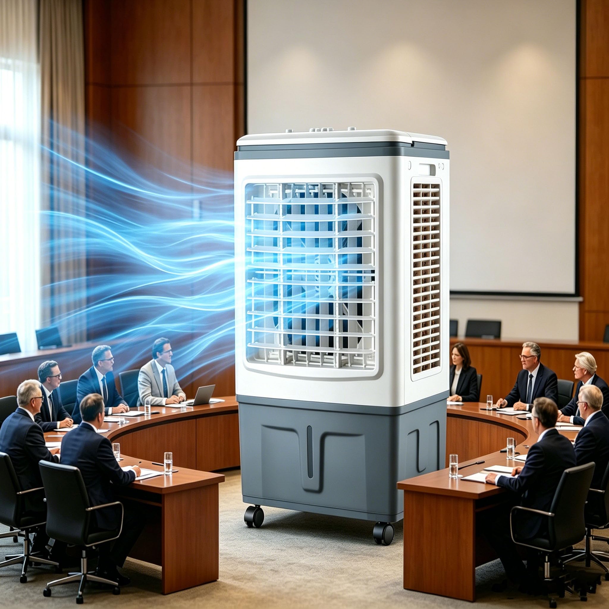 Enfriador de aire evaporativo, ventilador enfriador de aire portátil de 75 W con tanque de agua, hasta 30 L, entrada de aire mejorada de 3 lados, llenado superior, 3 modos, 3 velocidades para