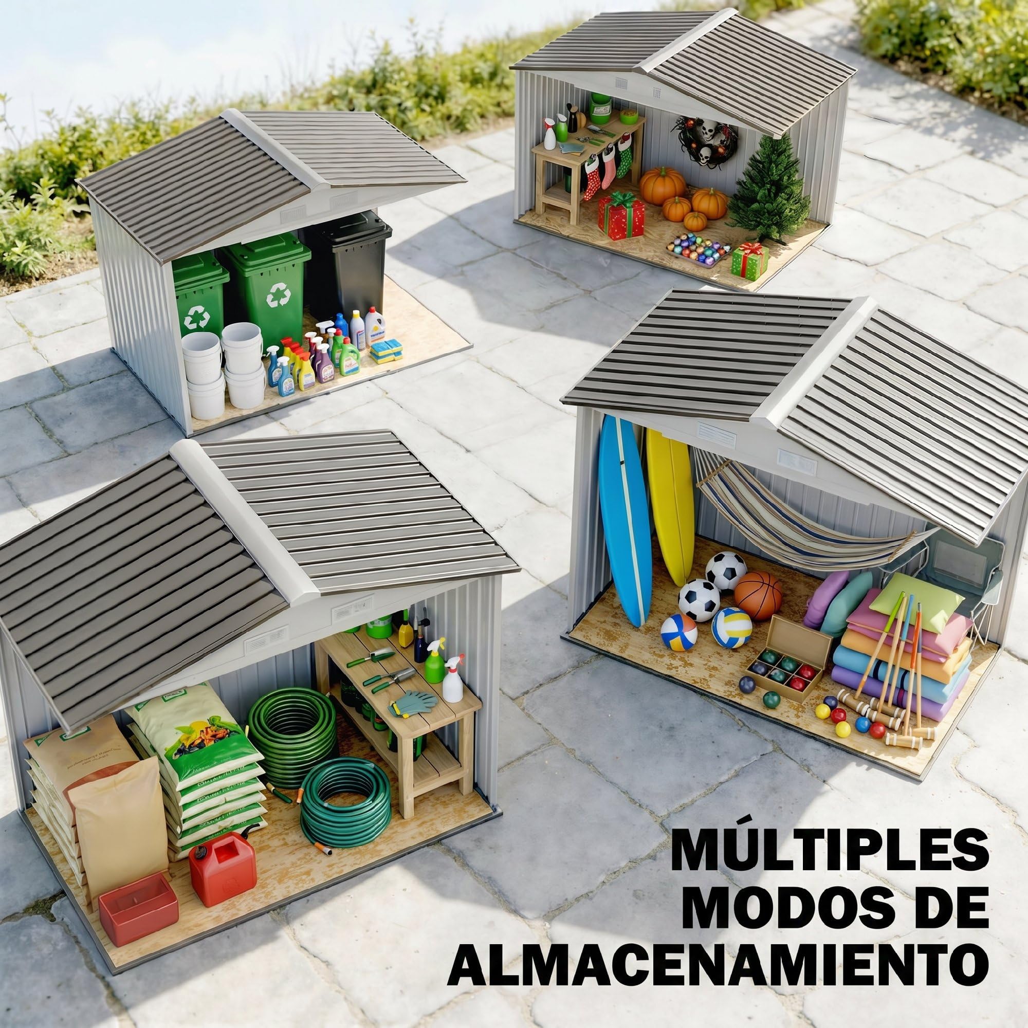 Outsunny Caseta de Jardín Exterior, 2,5 m² 213x130x185 cm, Cobertizo de Jardín Exterior Metálico con 2 Puertas Correderas, Base Refuerzo (Suelo NO Incluido) y 4 Ventanas, Blanco — view 9
