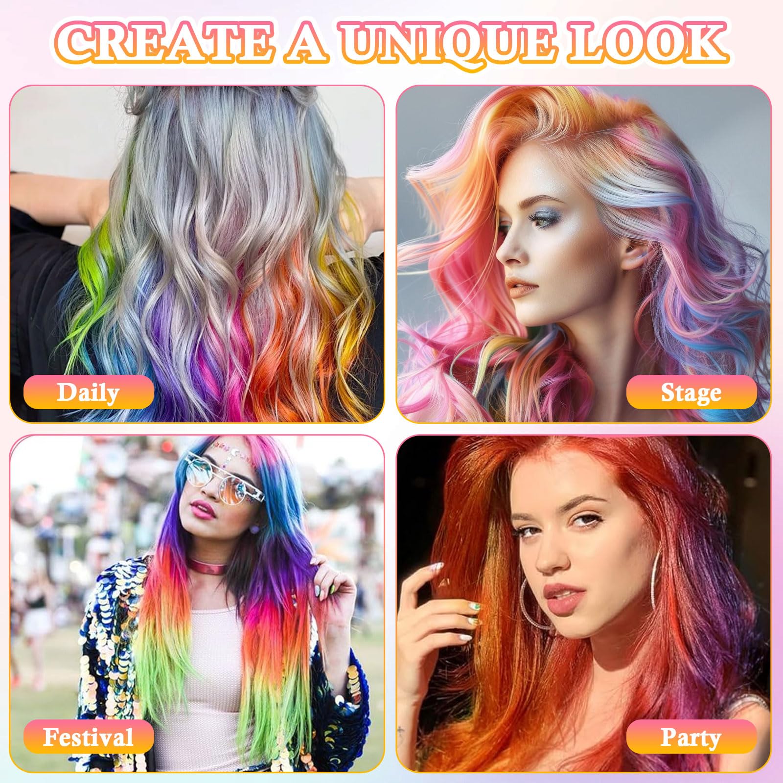 Set Gessetti Colorati per Capelli, 10 Colori Temporanei Lavabili, Gessetti per Capelli per Bambini e Ragazze, Ideali per Feste, Carnevale e Regali, con Palette di Tinte per Capelli Blu