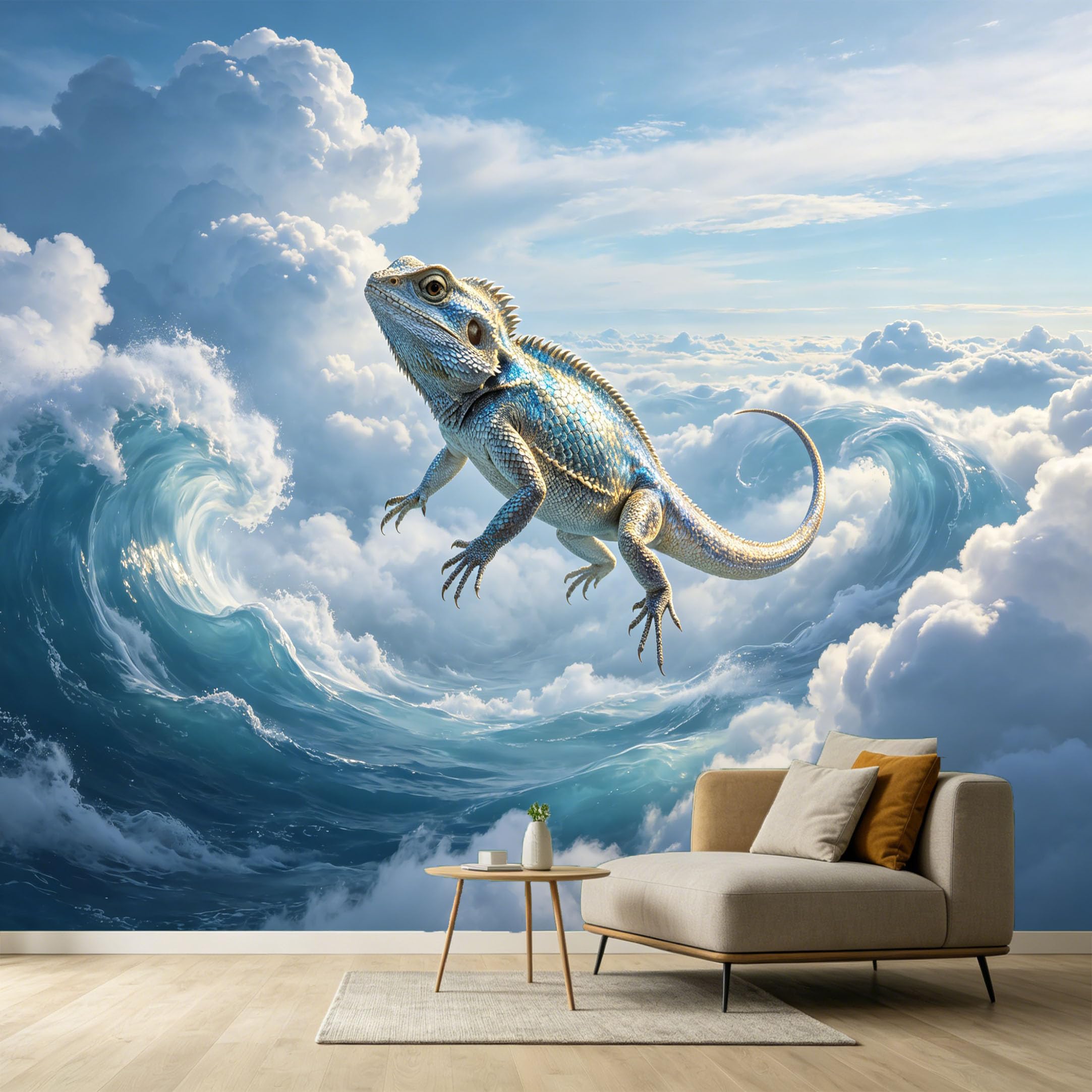 Custom Size Wall Murals Bearded Dragon Surreal Ocean Clouds 3D Trompe L'Oeil Abstract SelfAdhesive Wall Fabric Removable Large Wallpaper for Photo Living Room