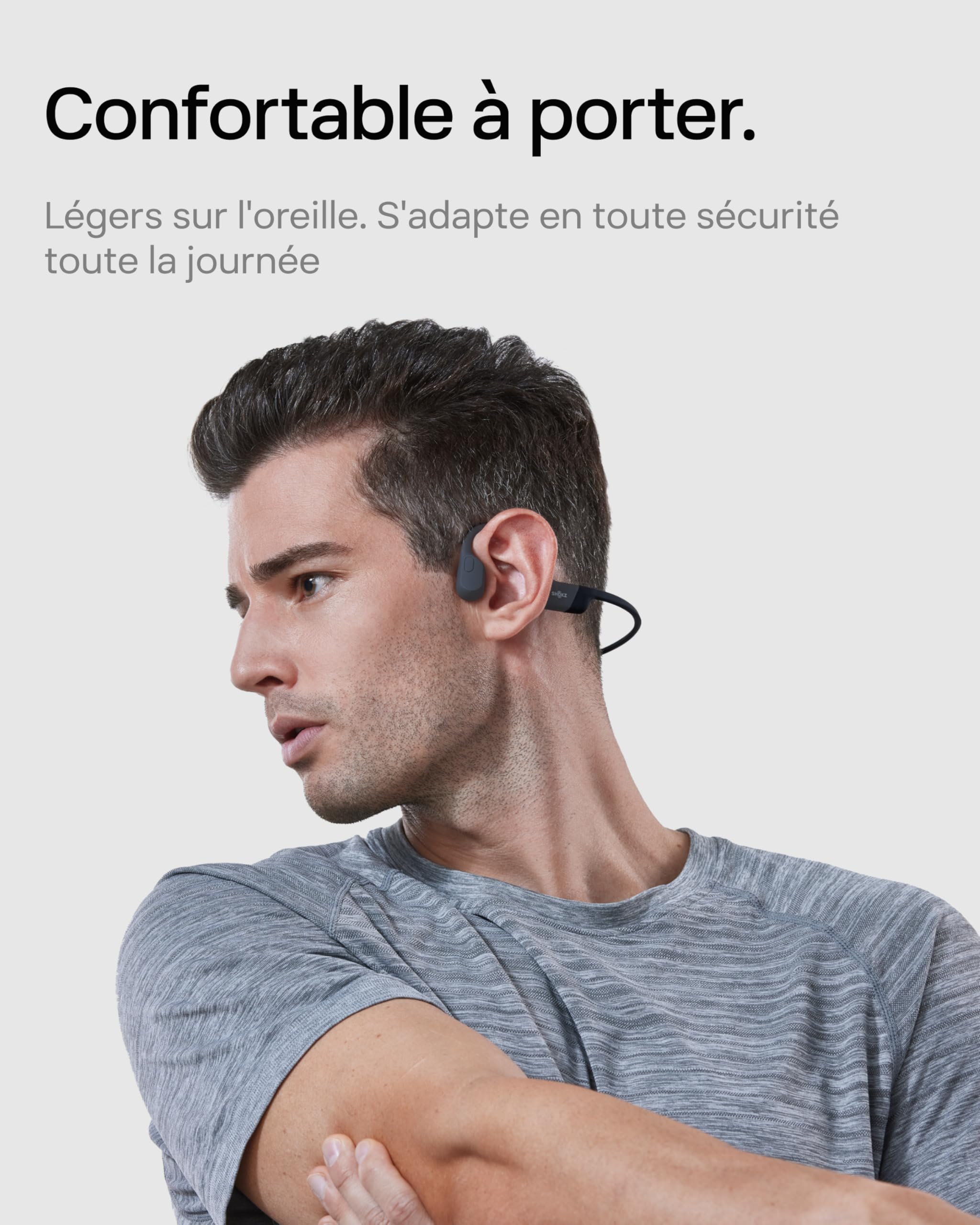 SHOKZ OpenRun Casque à Conduction osseuse, écouteurs Bluetooth Oreilles Libres pour Le Sport avec Micro, Casque sans Fil étanche IP67, 8 Heures d'autonomie, USB-C, Bandeau de Sport, Noir