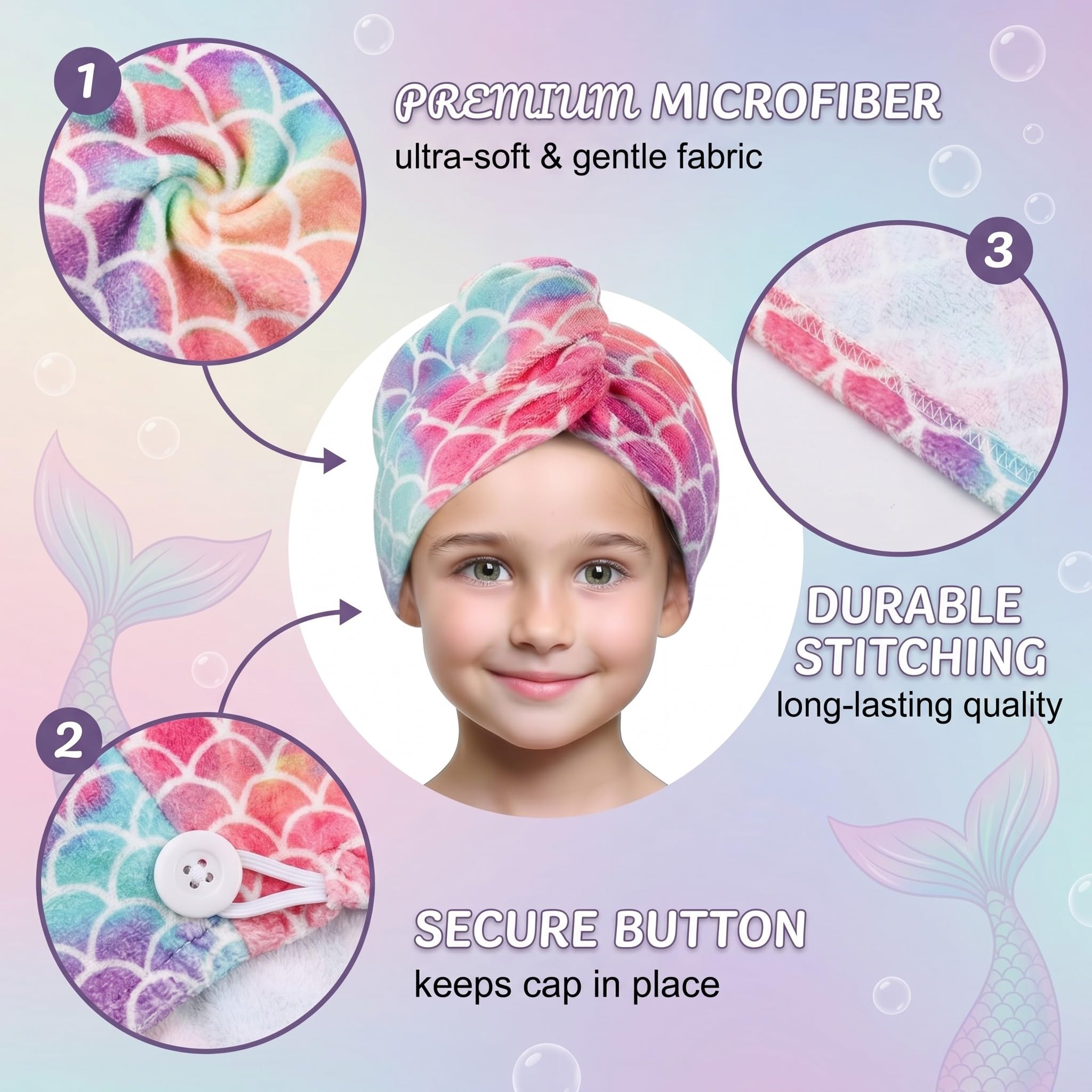 RUKAN Turbante Asciugacapelli, Asciugamano Per Capelli, Asciugamano Capelli Turbante, Asciugamano Microfibra Capelli, Turbante In Microfibra Per Bambini, Stampa A Squame, Asciugatura Rapida