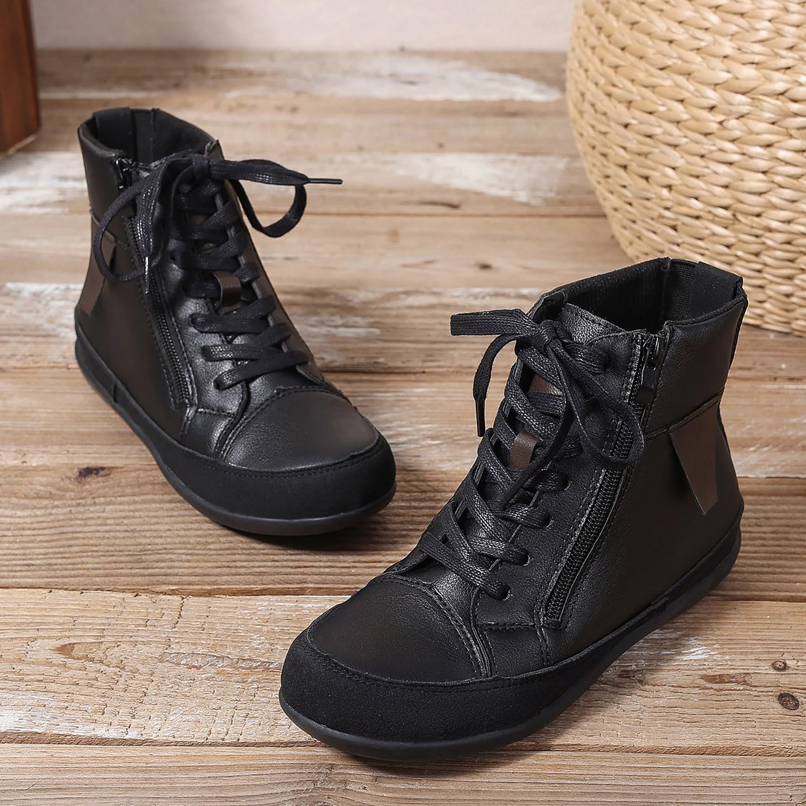 Cocila Botines Casuales para Mujer con Cremallera Lateral Y De Goma Ante. Zapatillas Invierno Botas Planas Piel Tacon Fino Barefoot Cuña Casual Nieve Hombre Agua Moto Calzado Cordones Serraje