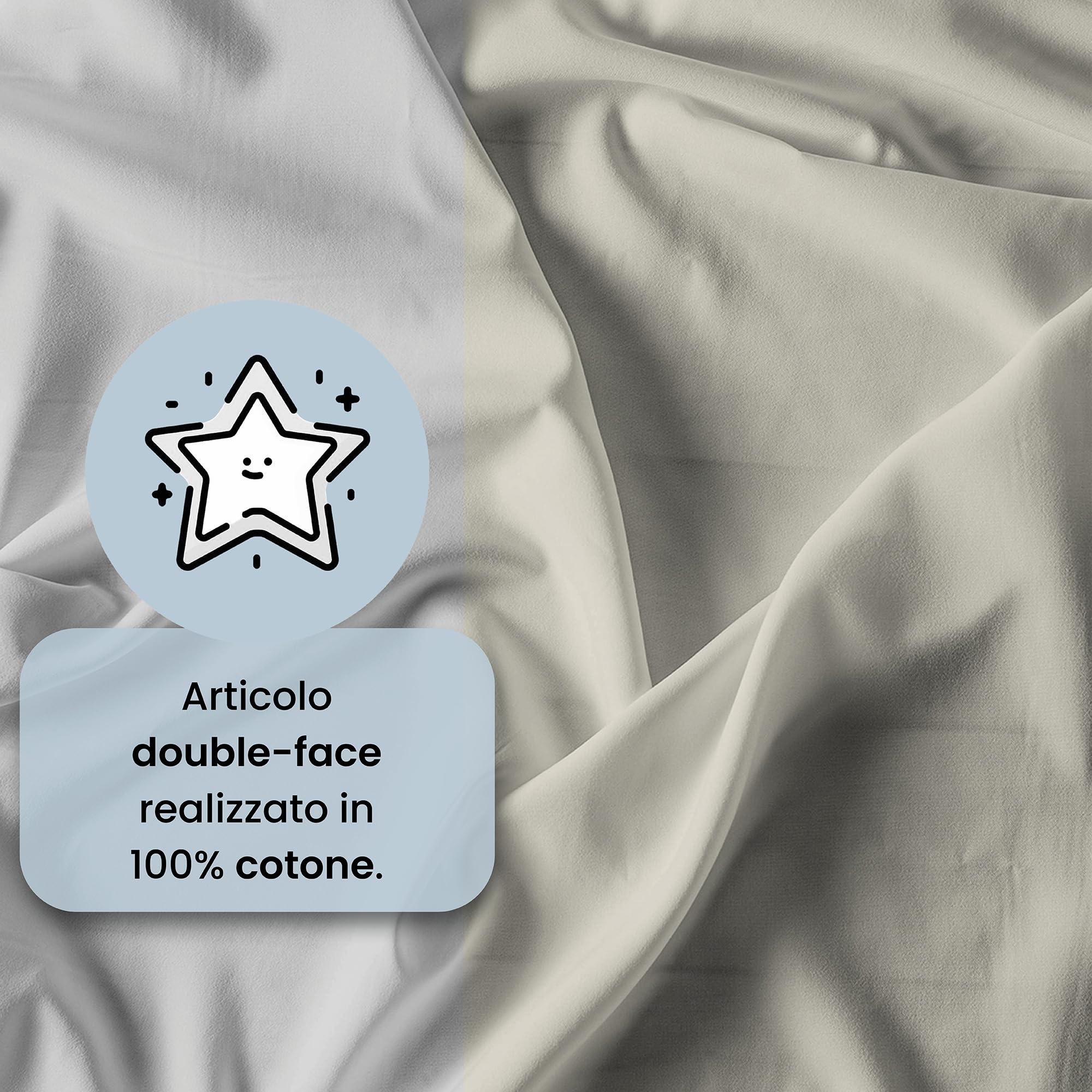 Italian Bed Linen COMPLETO LETTO MATRIMONIALE NATURAL COLOR 100% Cotone - Prodotto in Italia - Sopra 240x300 cm, Sotto 170x200 cm, Federe 50x80 cm Tinta Unita - DoubleFace - Grigio Chiaro/Panna