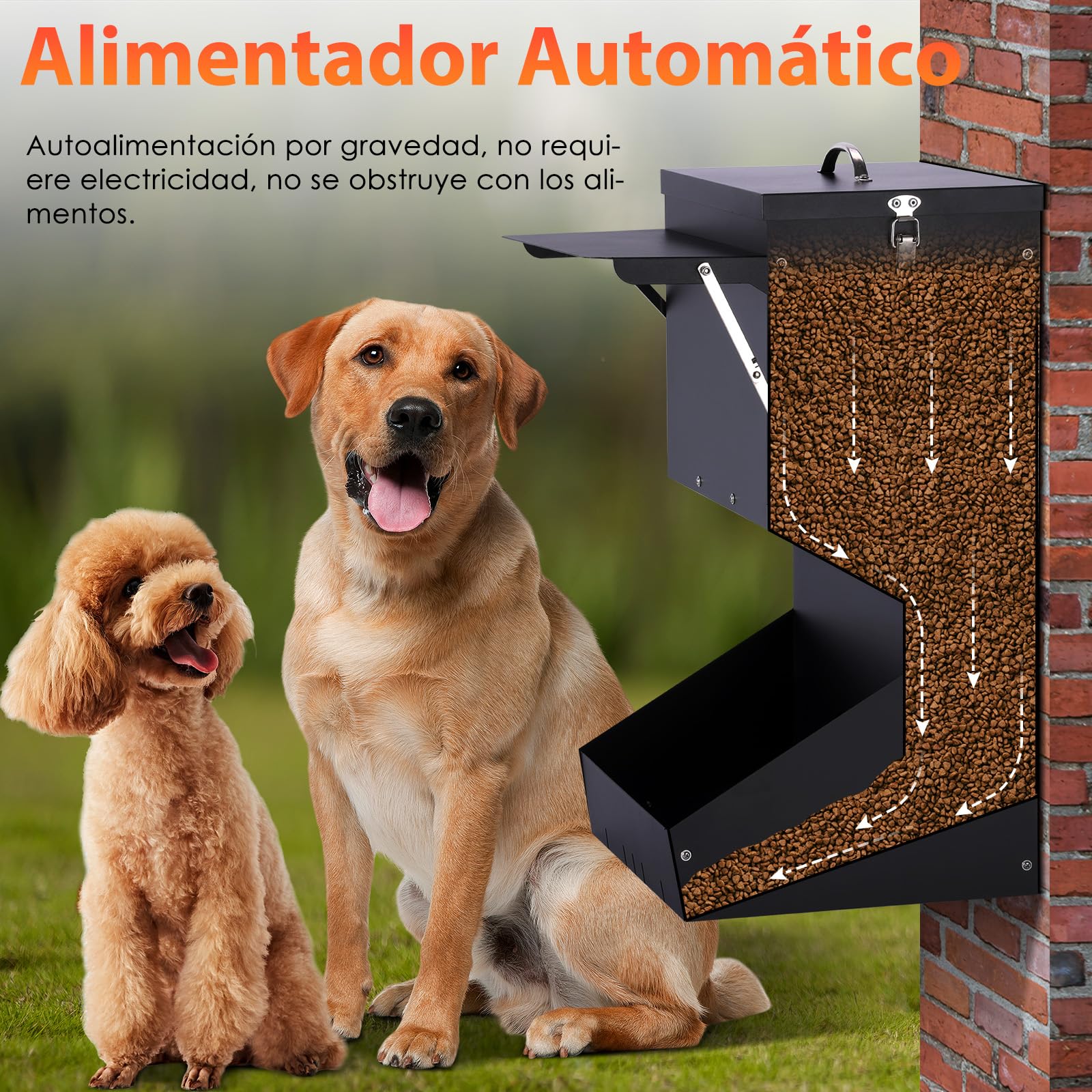Alimentación automática para perros al aire libre colgando comida para mascotas de raza grande 11kg, comedero automático para perros de metal auto-alimentación comida para perros