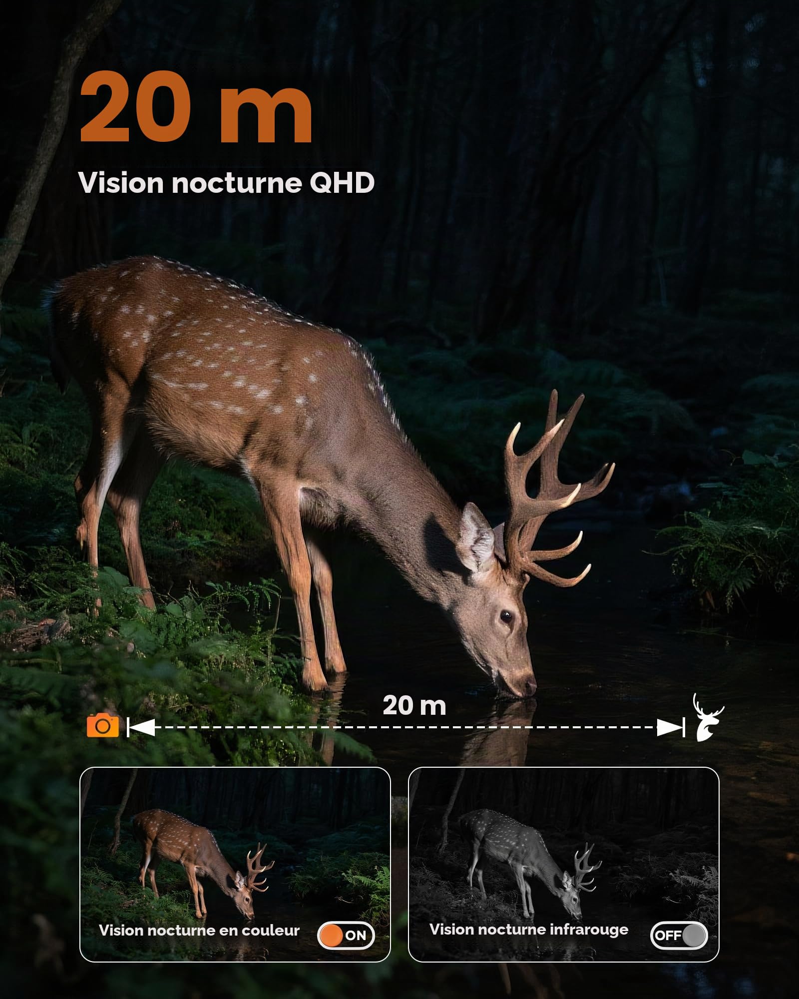 BECAMSO 4G LTE Camera de Chasse Solaire: 2.7K HD Caméra Surveillance Exterieur sans Fil - Couleur Vision Nocturne Animaux Cameras avec Carte SIM 8000mAh Batterie IP66 Imperméable