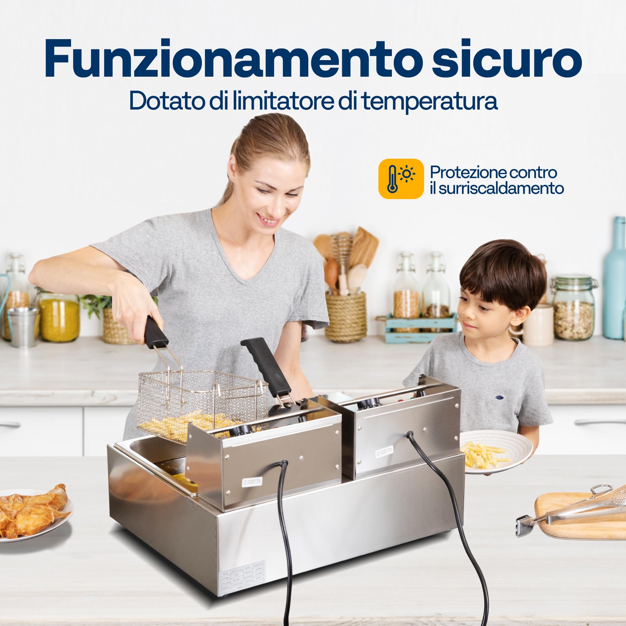 VIVOHOME 20L Friggitrice Elettrica da 5000W Friggitrice Professionale a Due Vasche Palline di Lanugine per Lavatrice e Asciugatrice per Uso Commerciale e Domestico