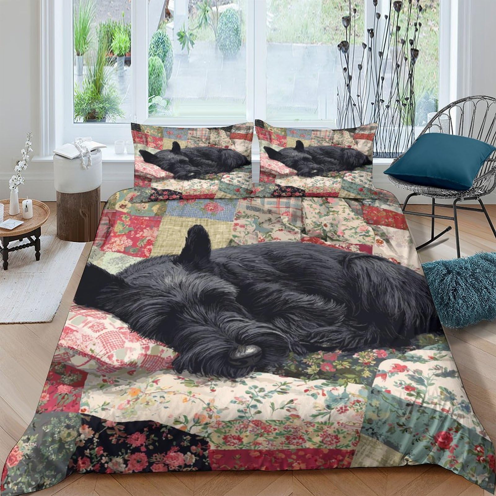 Ctjqhvkz Style-3 3D Printed Sleeping Black Cat Fitted Sheet Microfiber Cozy Patchwork Bed Cover For Bedroom Guest Room Decor Single（135X200cm）