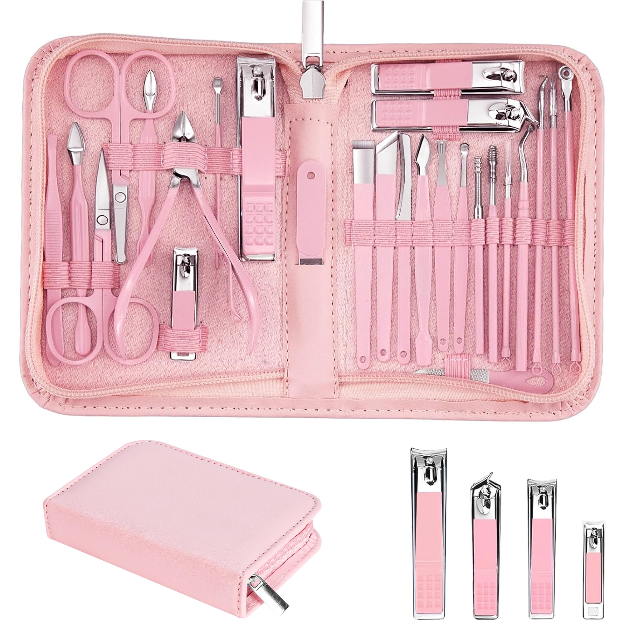 Photo 1 of LUCK AROUND 26Pcs Manicure & Pedicure Set, Pink Case
