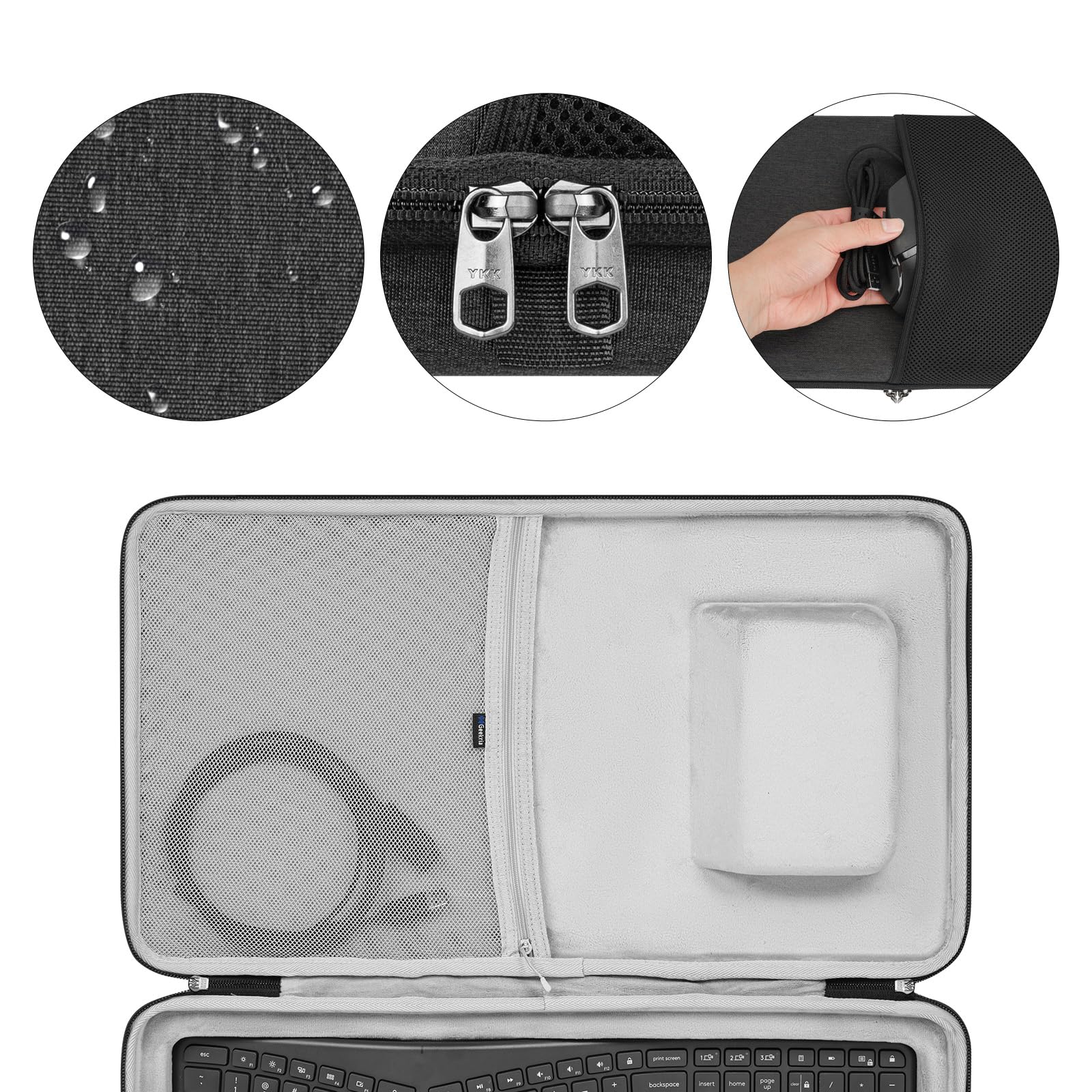Geekria Hard Shell Travel Carrying Keyboard Case, Compatible with Logitech Ergo K860 Wireless Ergonomic Keyboard, Ergo K860 and MX Master 3S Mouse Case Combo (Dark Grey)