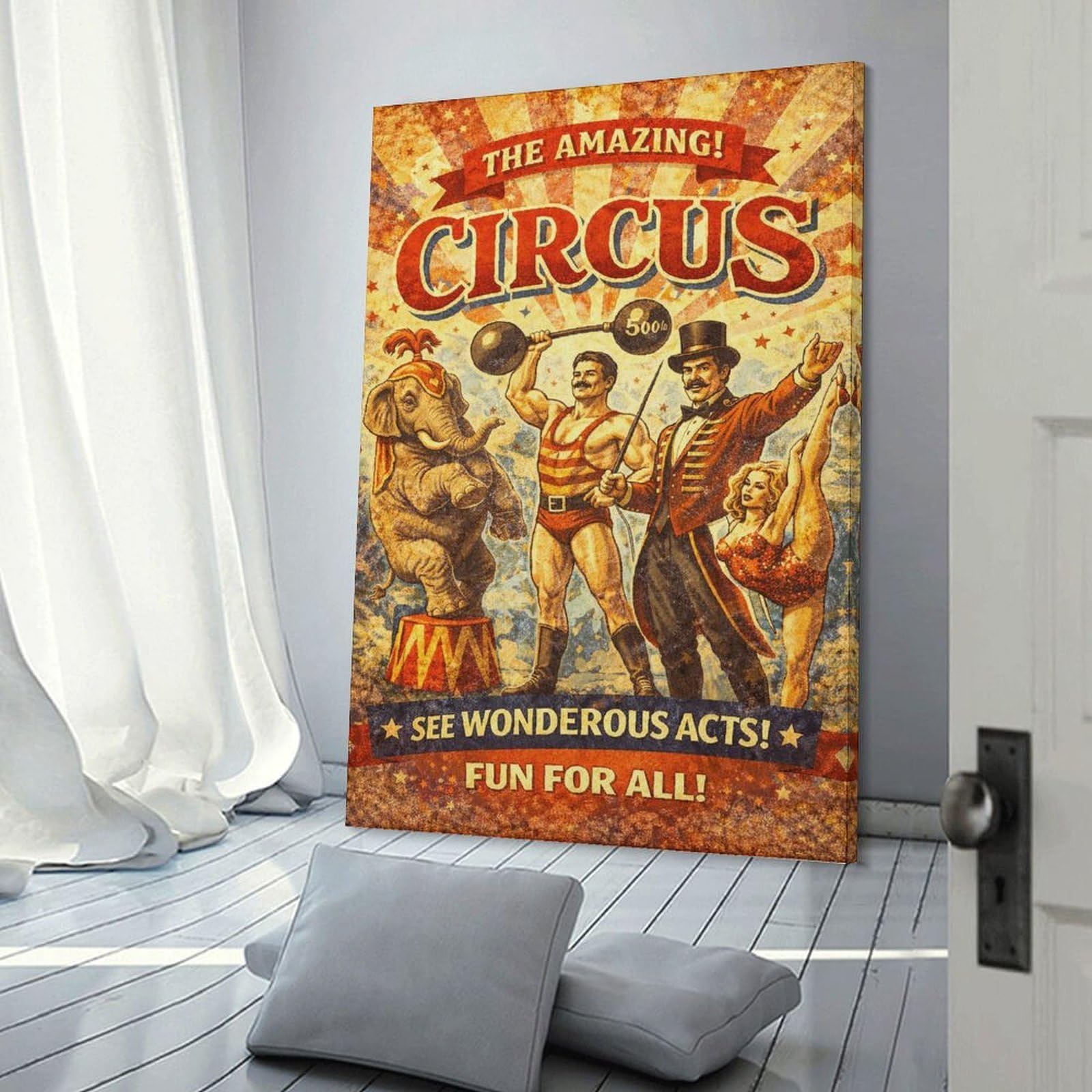 Junmoney Vintage Circus Decorative Wall Artwork 20x30inch(50x75cm), for Home Lounge, Bedroom Or Reading Nook, Modern Wall Decor for Cosy Interiors
