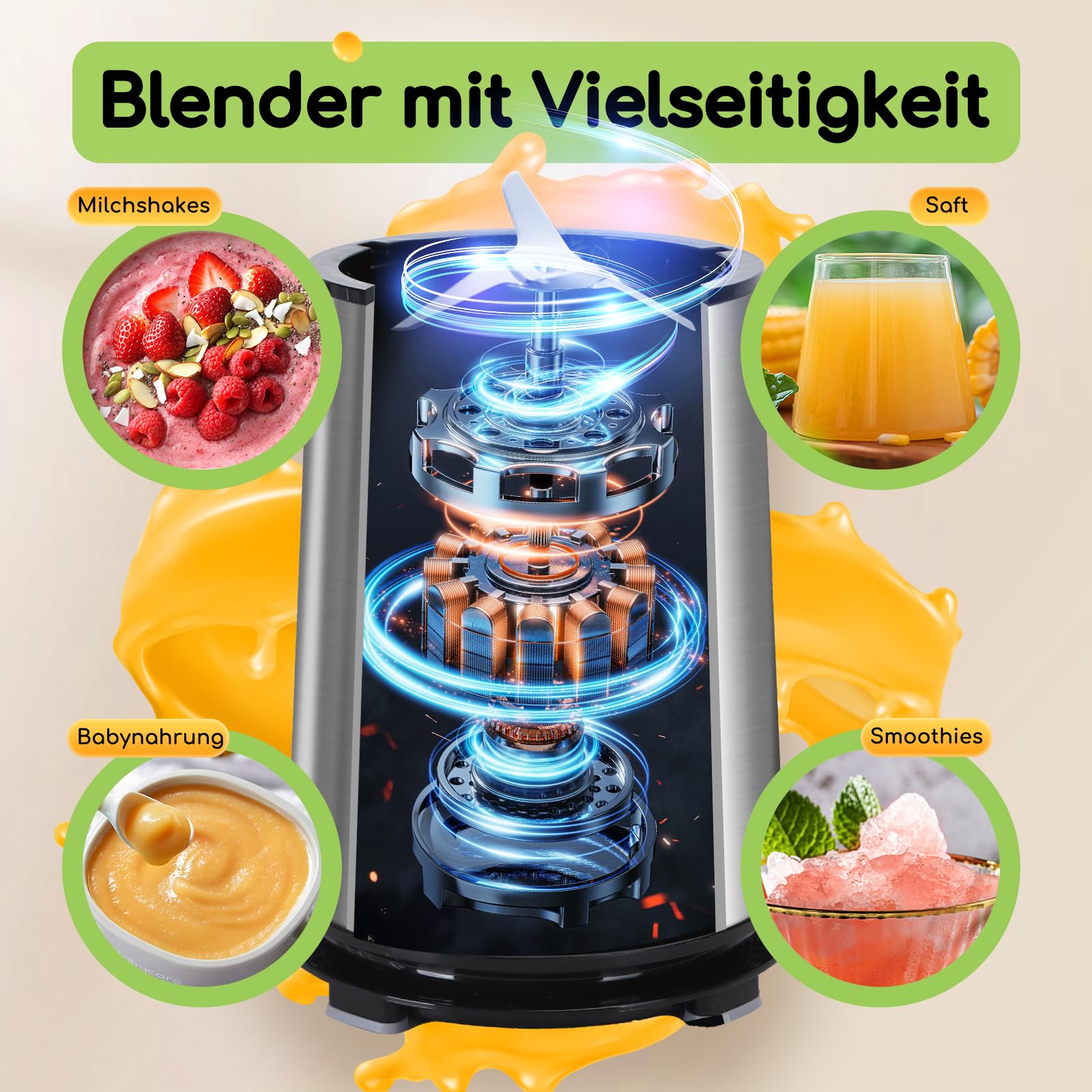 Aigostar Smoothie Maker, Mini Standmixer, 600W, 2 x 800ml Becher mit Reisedeckel, 2 Geschwindigkeitsstufen + Impulsfunktion, Ice-Crush-Funktionmit,Tritan-Kunststoff Flasche, BPA-frei. Baron