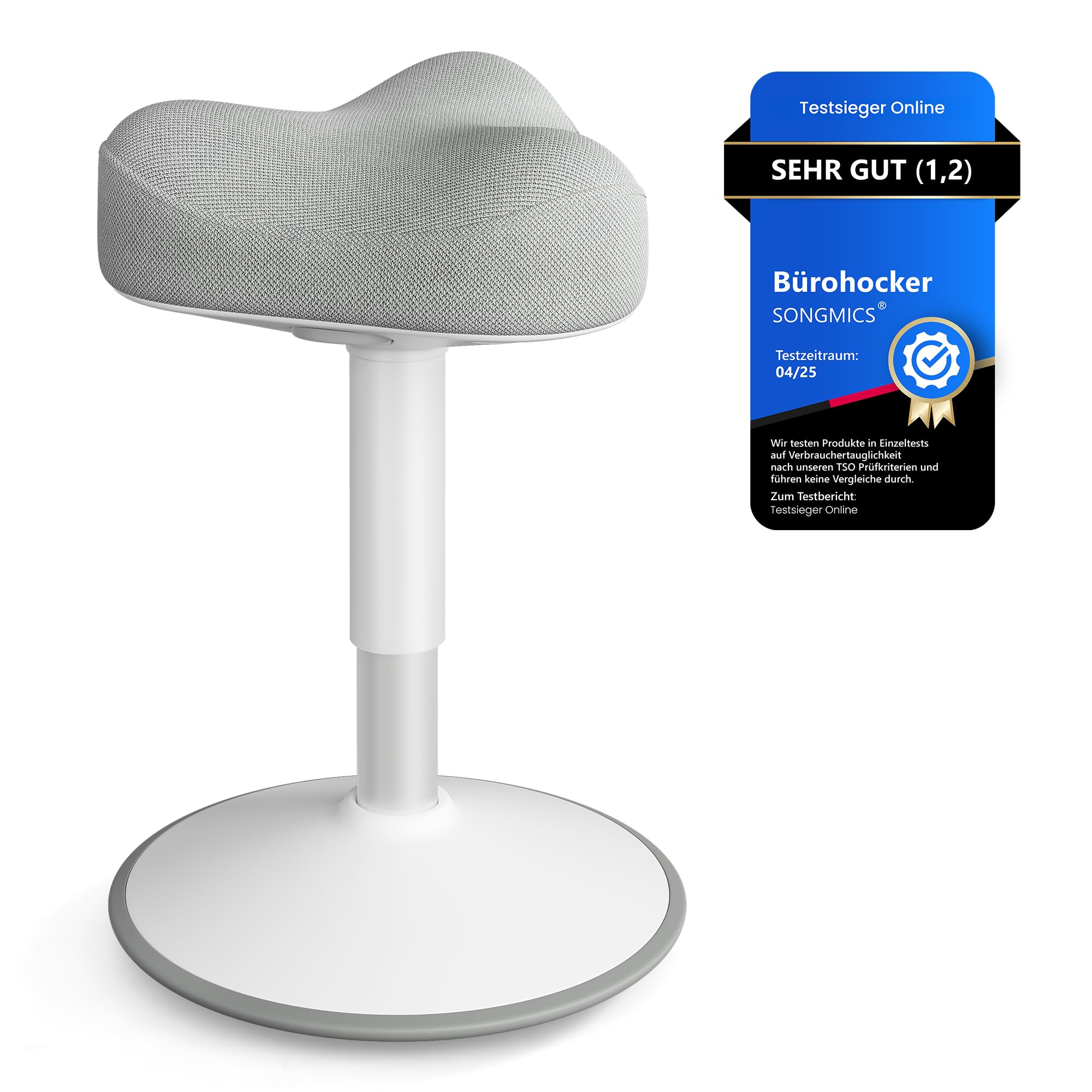 SONGMICS Hocker, Stehhocker, Stehstuhl mit Schwingeffekt, höhenverstellbar 48-65,5 cm, Anti-Rutsch-Sockel, drehbarer Sattelsitz, aktive Sitzhaltung, für Büro und Homeoffice, Taubengrau OSC018GD01