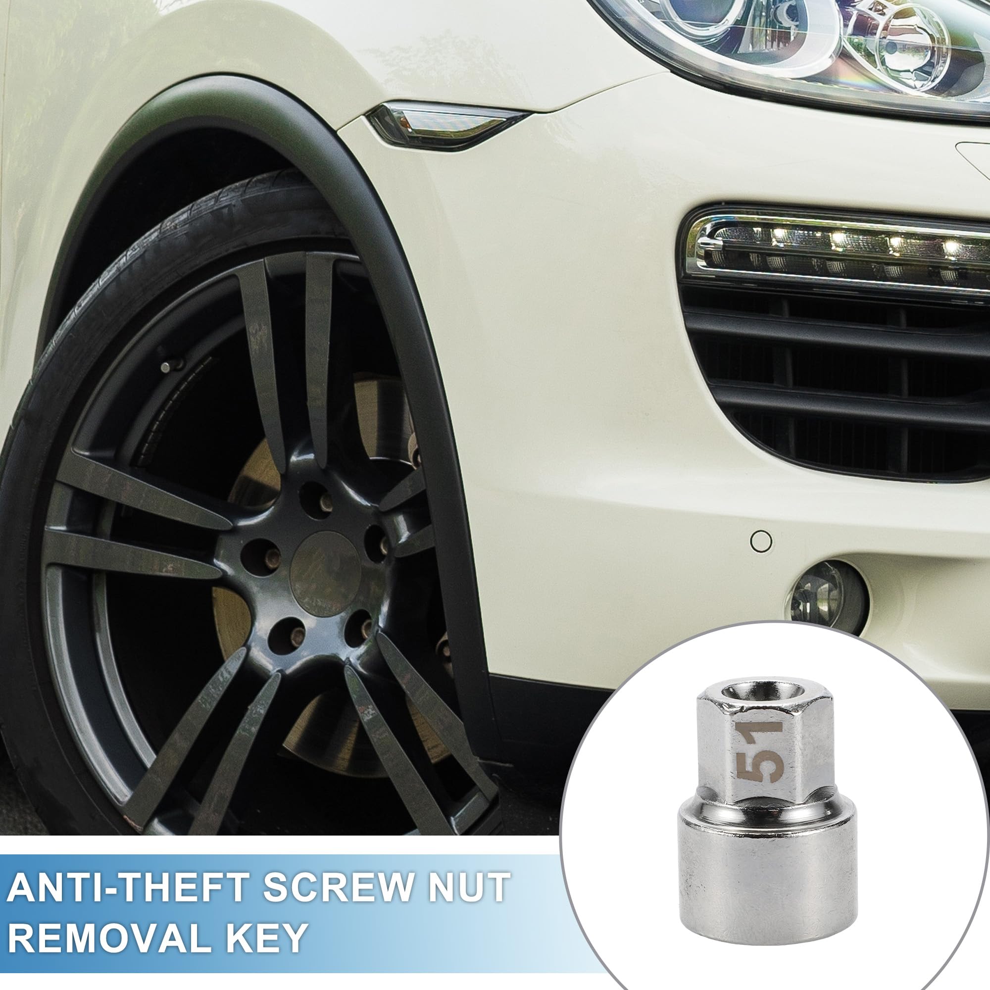 A ABSOPRO Dado di bloccaggio ruota #51 Diametro 3/4" 15 Scanalature Quadrate Chiave di Rimozione Dado a Vite Antifurto per Porsche Boxster 911 Cayenne Macan