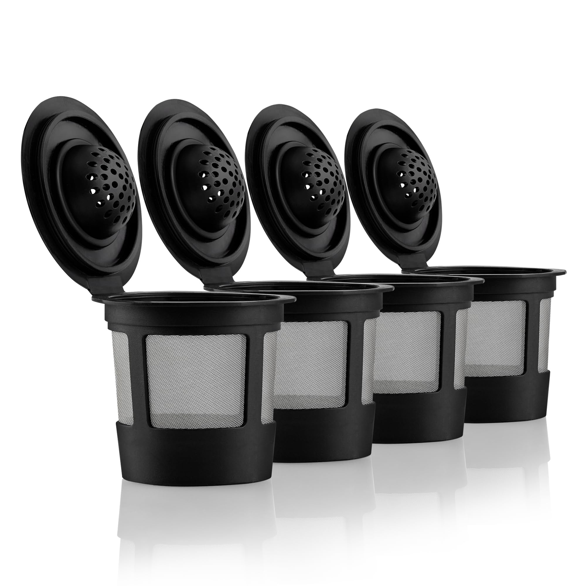 4 Black Reusable K Cups for Keurig Coffee Makers - Compatible with K-Express, K-Elite, K-Select, K-Classic, K-Mini, K-Compact