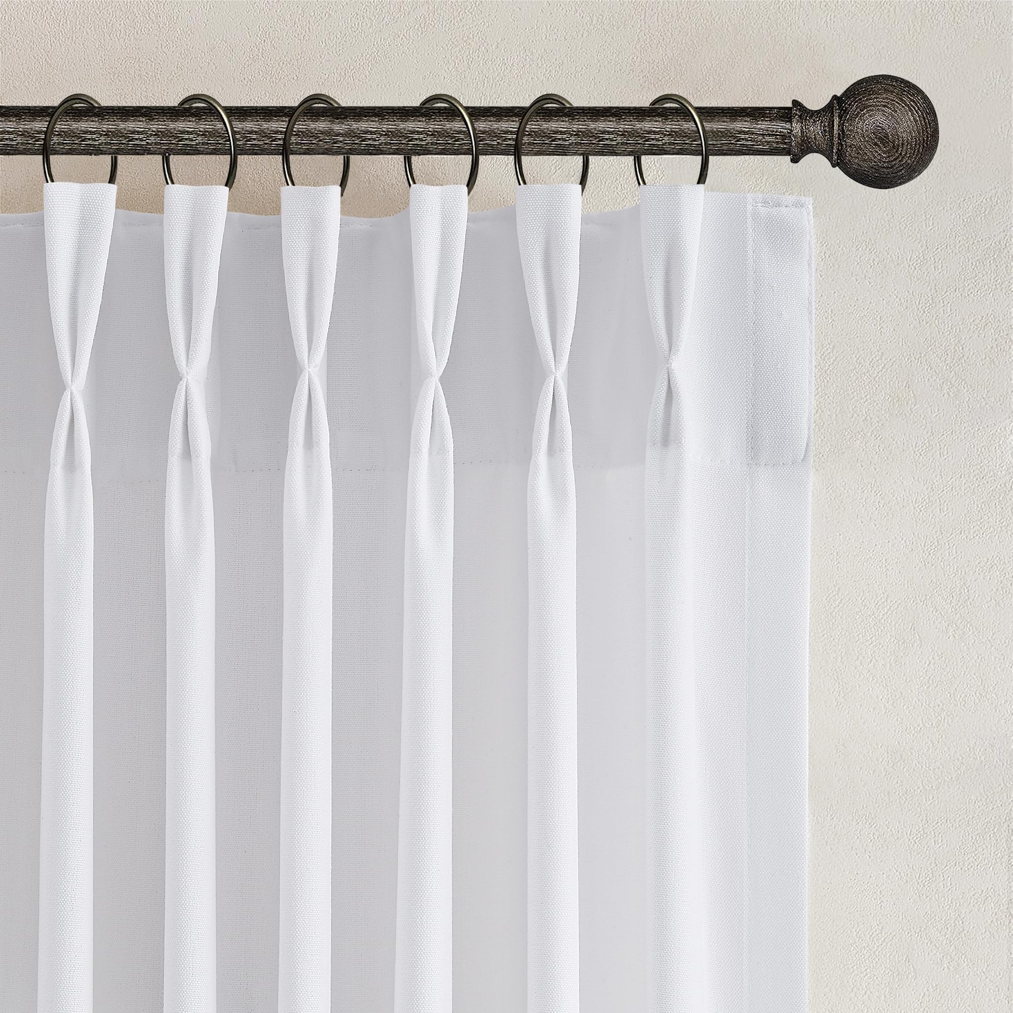 Joywell White Pinch Pleated Linen Curtains 120 Inches Long for Bedroom Living Room Modern Farmhouse Neutral Decor Back Tab Privacy Boho Semi Sheer