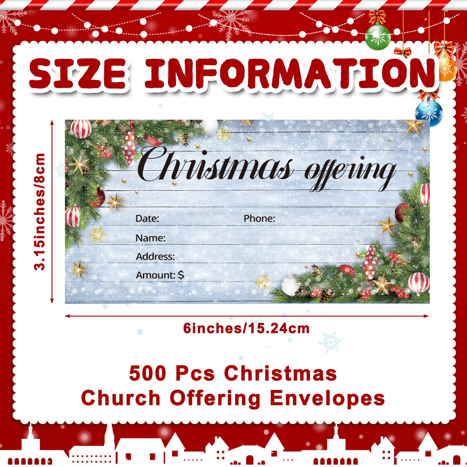 Cholemy 500 sobres de ofrendas de Navidad para iglesia de 6.3 x 3.1 pulgadas y sobres de ofrenda para iglesia, sobres religiosos de donación de diezmos, suministros de Navidad a granel (bola de