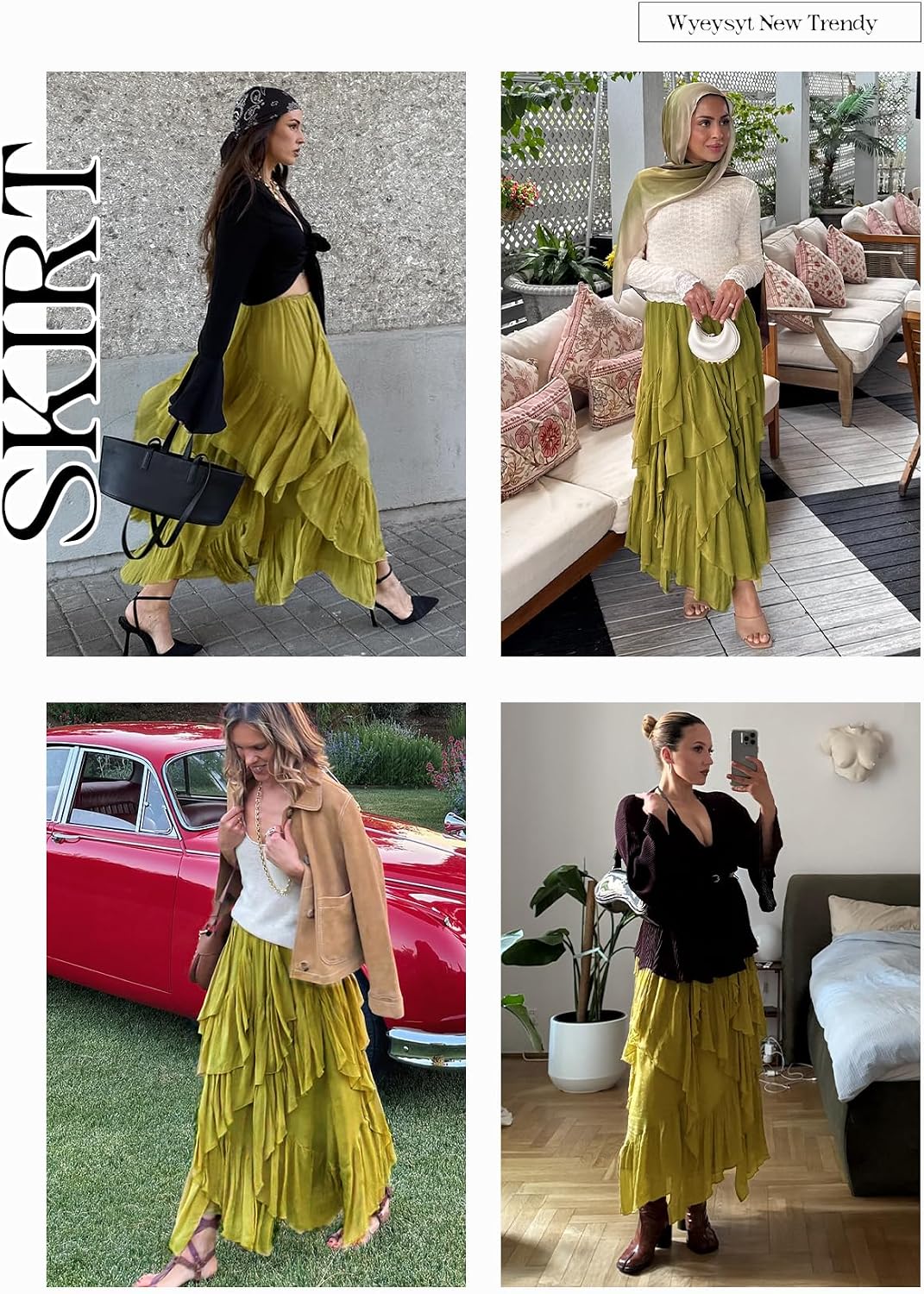 Women's Ruffle Maxi Skirt Long Flowy Layered Skirts Tiered Trendy Skirt | Fairy Skirt,Asymmetrical,Lightweight,Long Boho Skirt,Fall Outfits for Women,Weekend,Casual