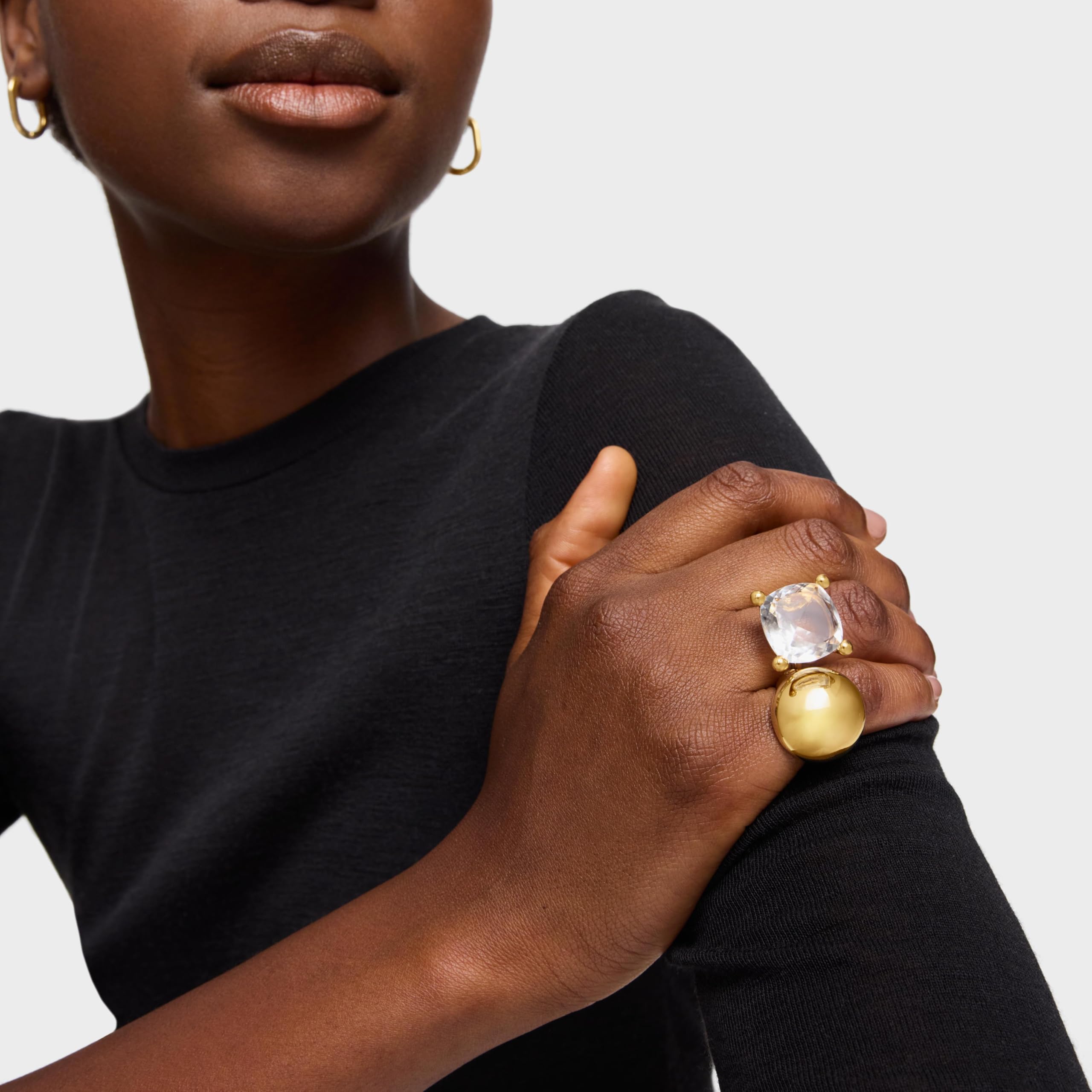 TOUS Anillo grande con baño de oro 18 kt sobre plata y cuarzo cristal de roca, Para Mujer, Colección Color White