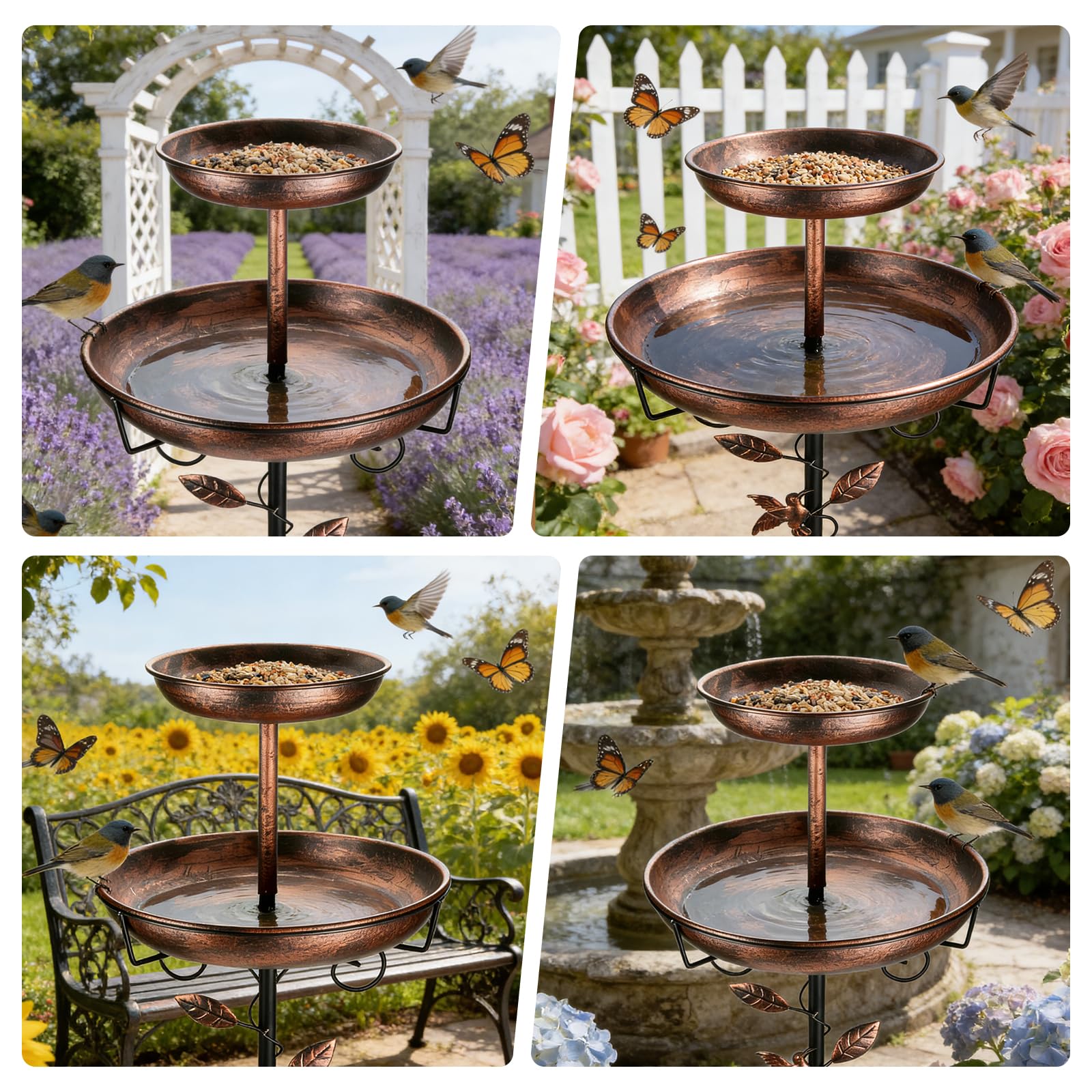 Vogeltränke, Vogeltränke Garten freistehend, Metall Vogelbad mit stabilem Standfuß, Wasserstelle für Wildvögel, frostsicher & wetterfest, Gartendeko Outdoor (Antik-Bronze)
