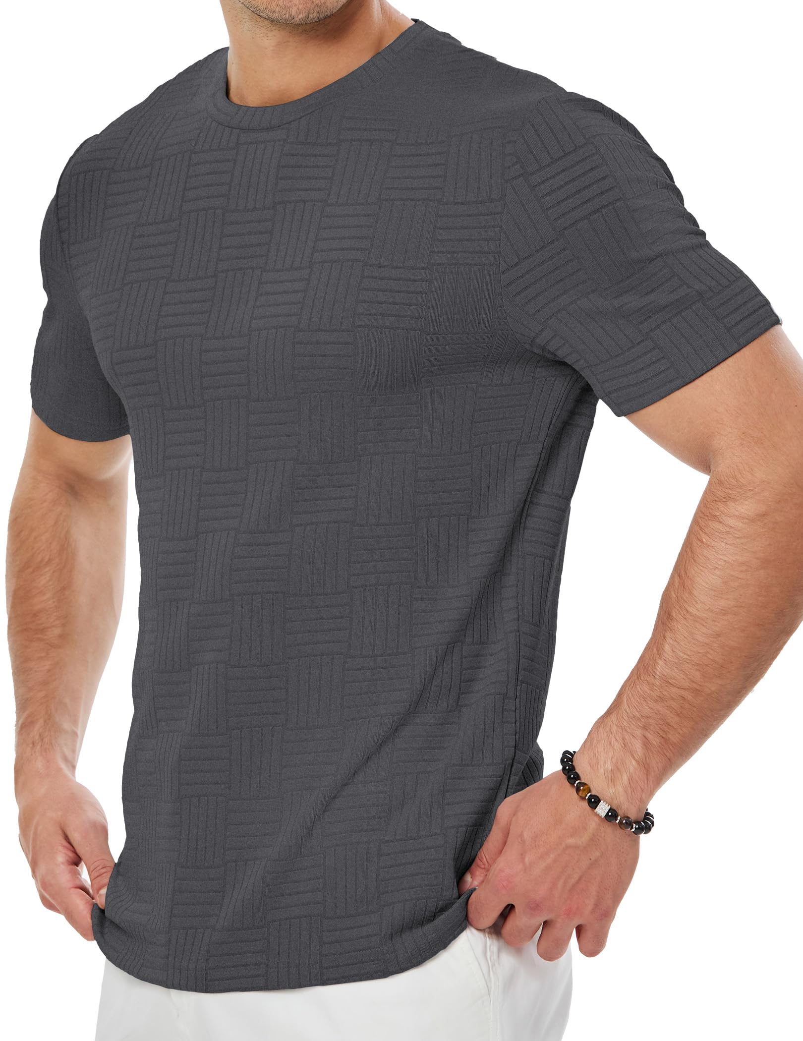 JMIERR T Shirt Herren Kurzarm Basic Rundhals Einfarbig T-Shirt Textured Muscle Slim Fit Hemd Herren Sportwear S-3XL