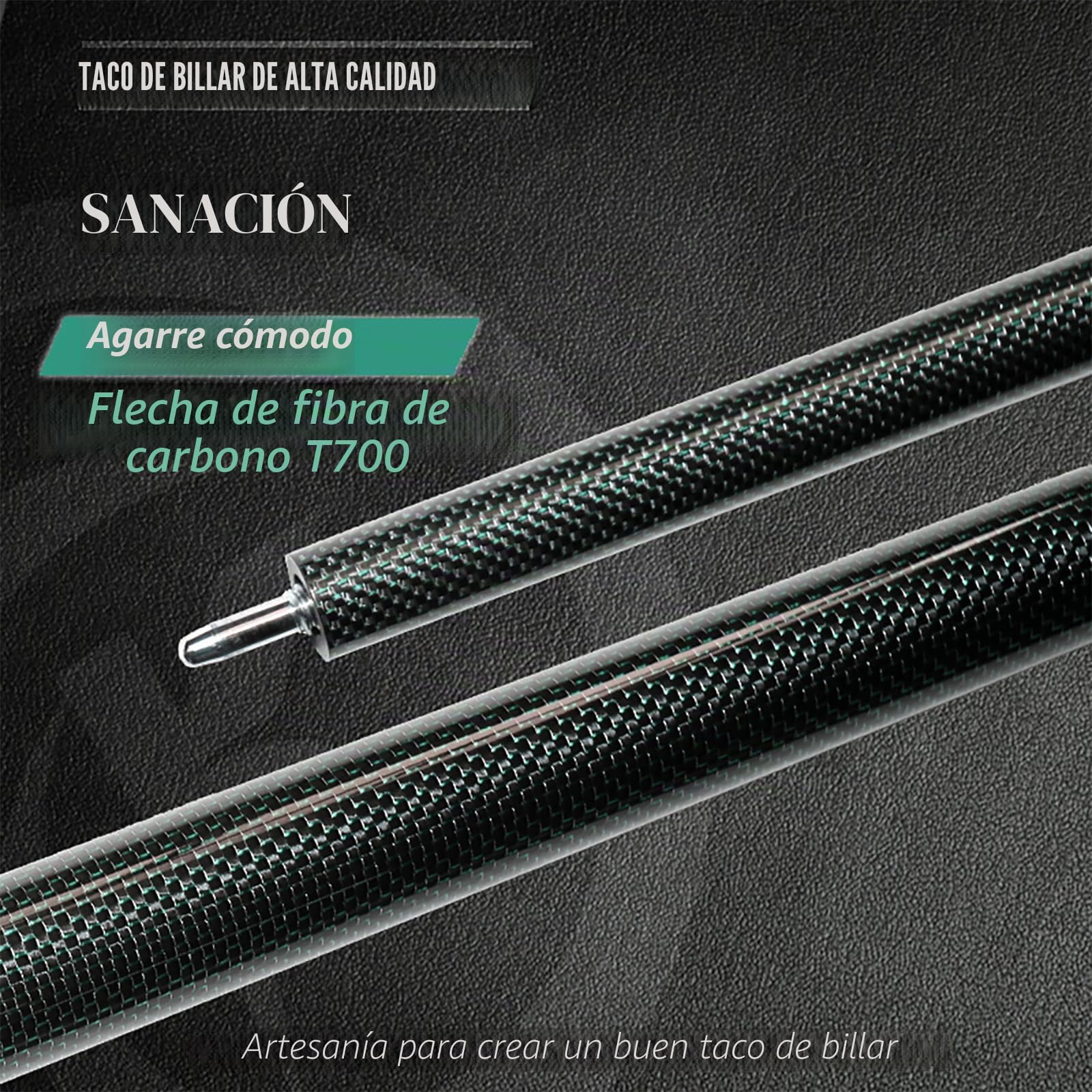 KHEALING Taco de billar de fibra de carbono de 58 pulgadas, estructura 1/2, conector de 3 dientes, punta de 12,4 mm, 540-567 g, adecuada para jugadores de billar profesionales