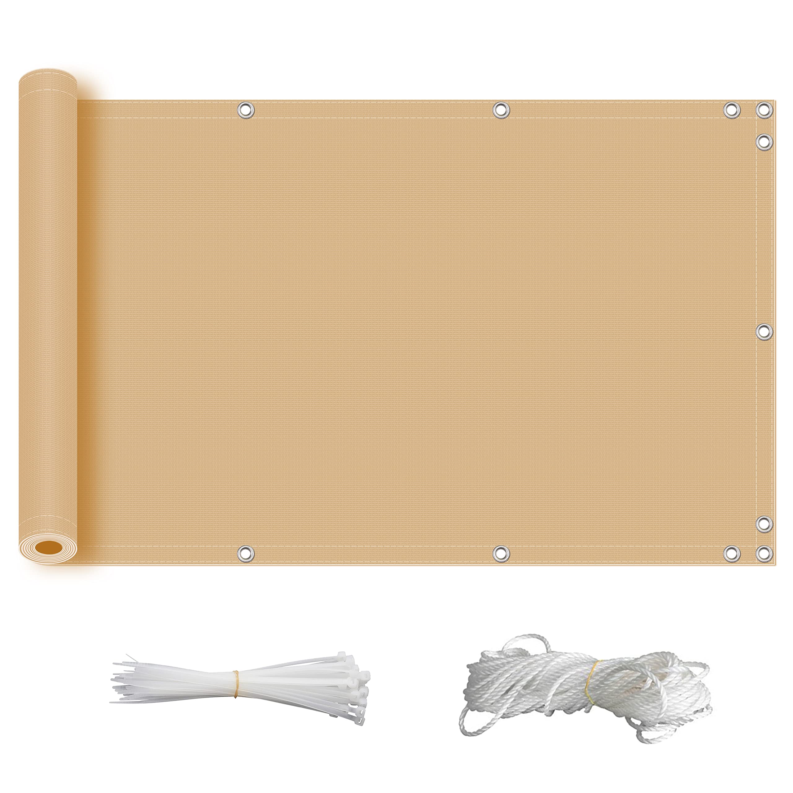 ZQXFZ fence privacy screening 50x450cm 160g/㎡Oxford Cloth Windproof And Rainproof Rope + Tie Easy To Install Fence Screen -Cream Color. — image 1