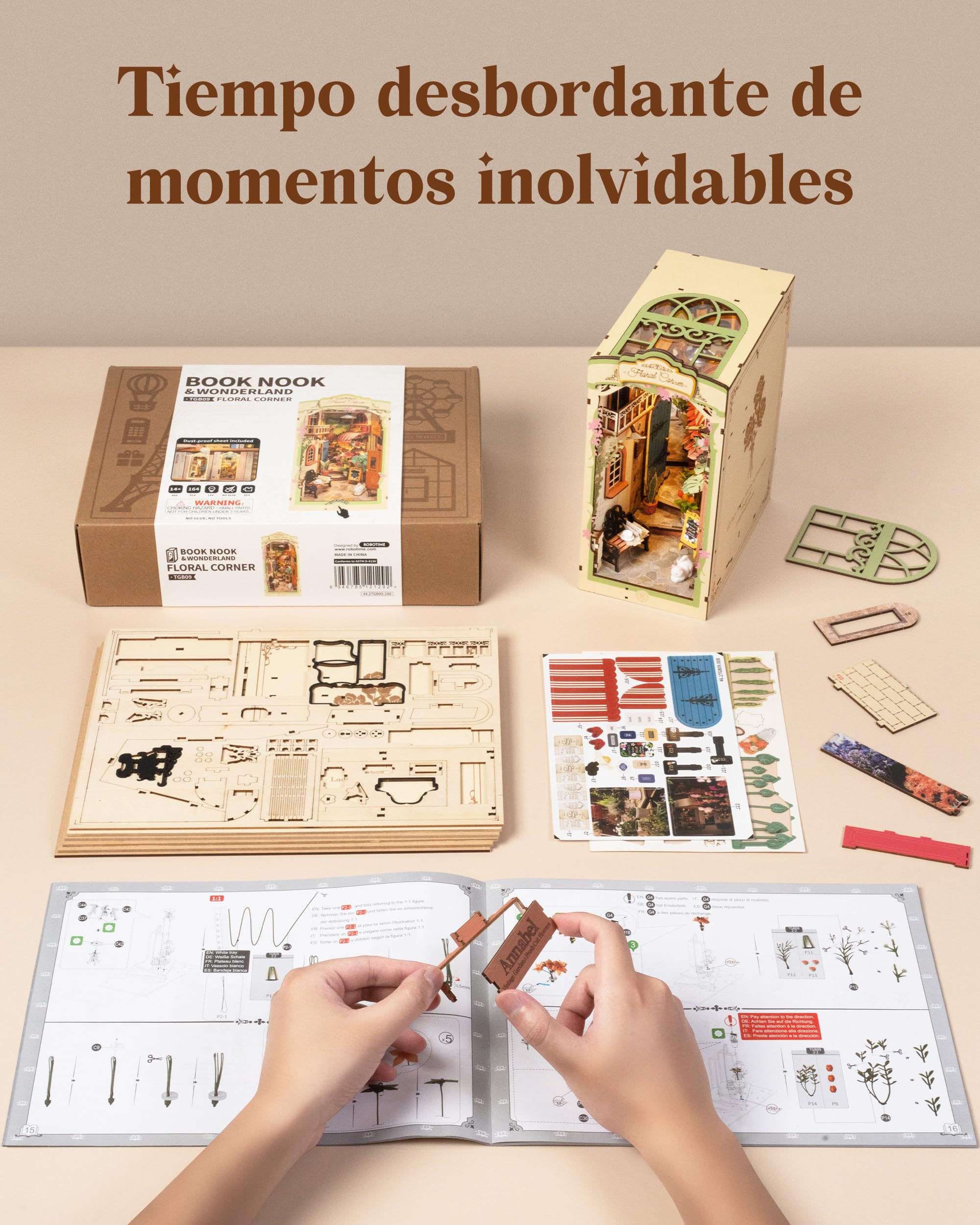 Rolife Book Nook Kit Miniature da costruire Diy Booknook Floral Corner 3d Puzzle Legno con Luci Decorazione Libreria Casa Modellismo da Costruire Adulti Diorama Modellismo TGB09
