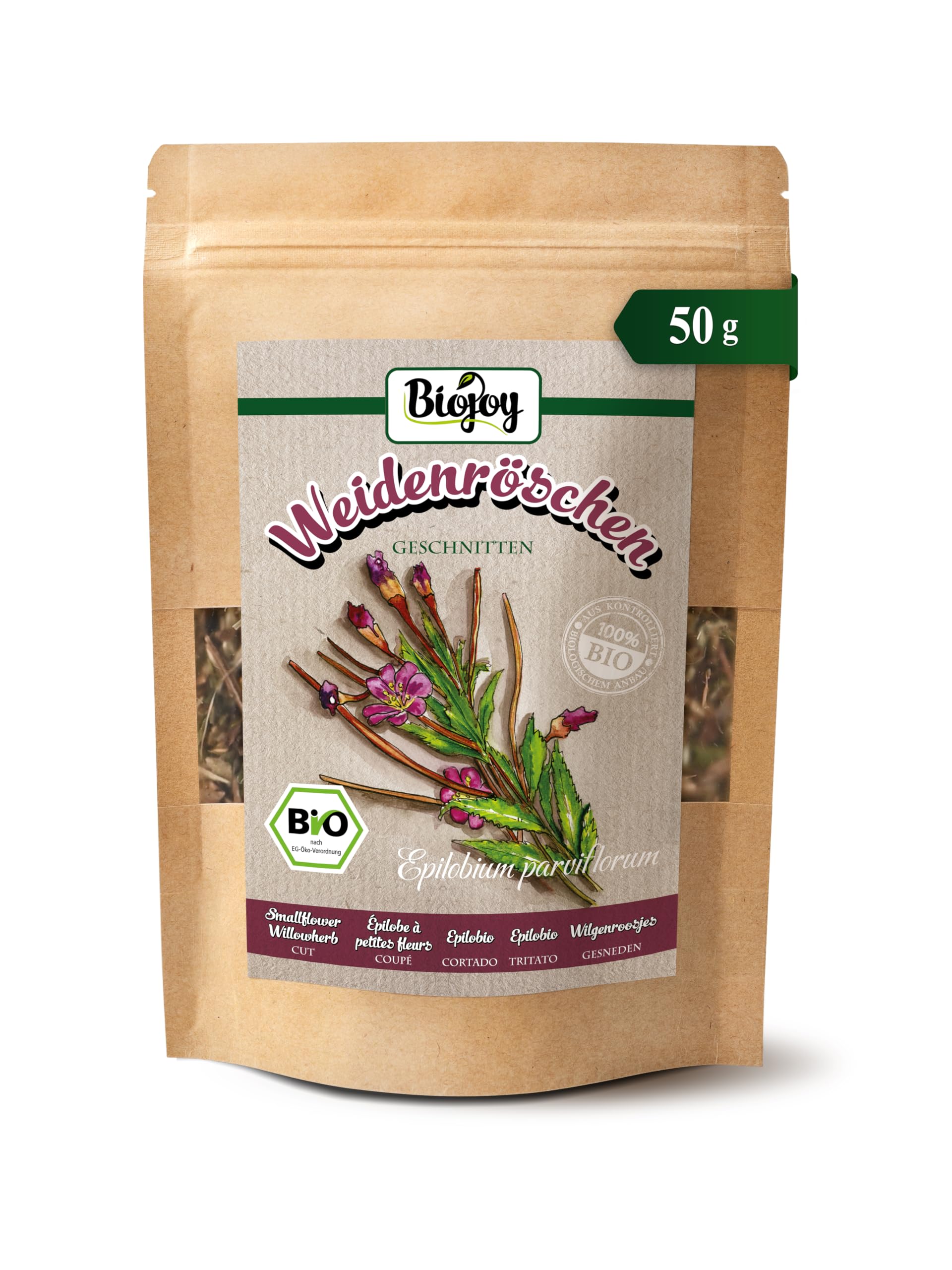 Biojoy BIO-Weidenröschen-Tee, kleinblütig (50 g), getrocknet und geschnitten, Weidenröschenkraut (Epilobium parviflorum)