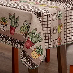 Toalha de Mesa Rustica Premium 1,40 M x 1,40 M, Tecido Linhão, Composição 65% Algodão e 35% Poliéster 4 Lugares (Cacto)