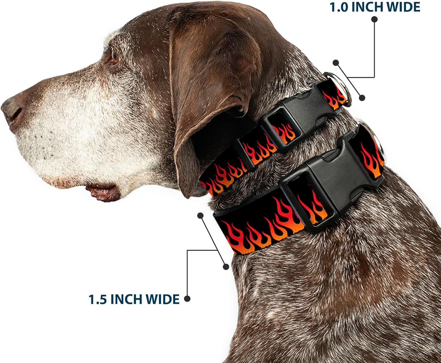 Buckle-Down Plastic Clip Collar - Flames Black/Orange/Red - 1.5" Wide - Fits 18-32" Neck - Large