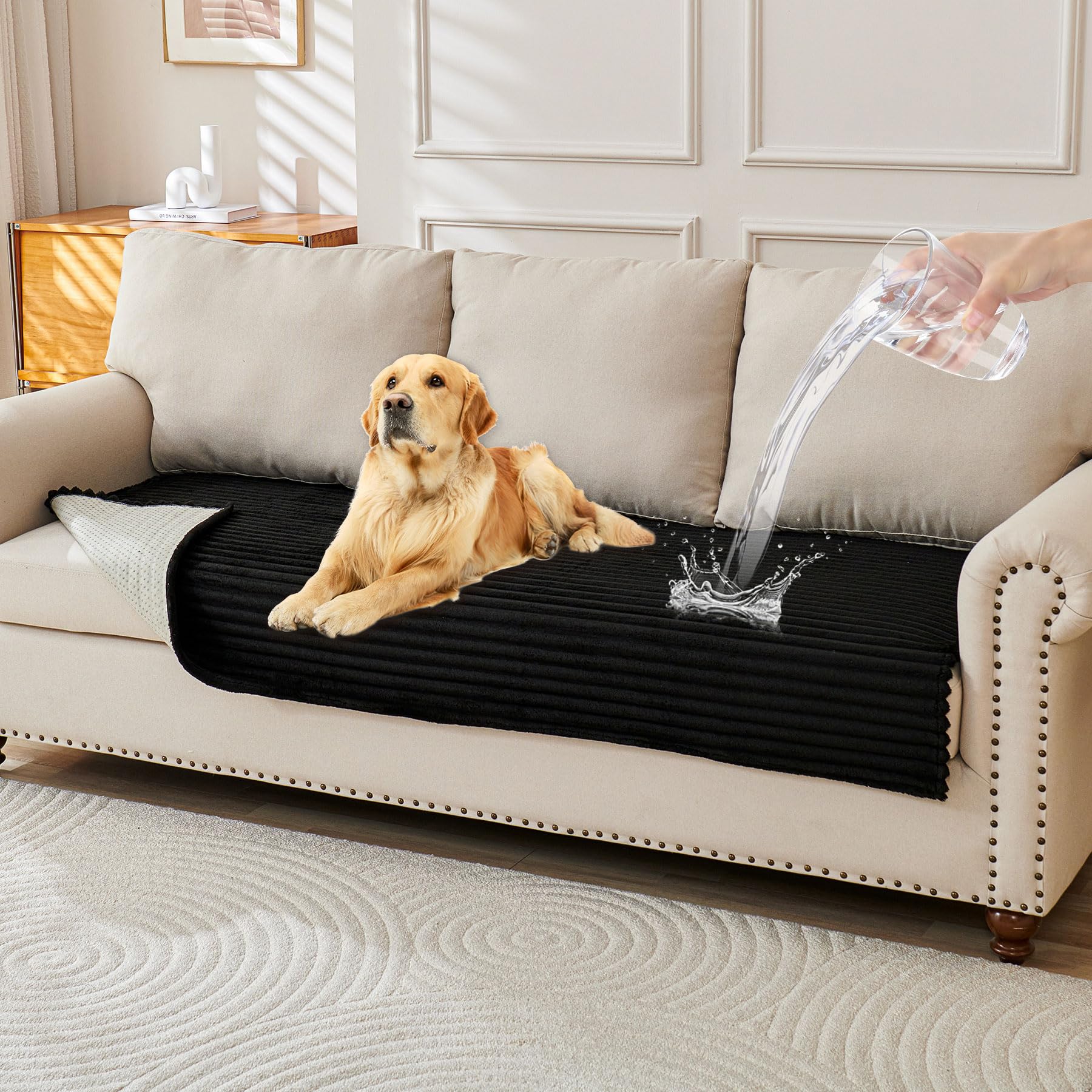 HAOMAIJIA Waterproof Couch Cover for Dogs Washable, Faux Fur Pet Couch Cover