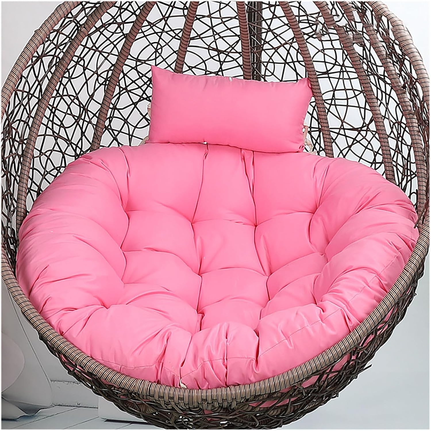 Egg Chair Cushion with Headrest Pillow, Tufted Swing Basket Chair Pads Hanging Basket Seat Cushions Replacement for Indoor and Outdoor Garden Offices(Pink,90x90cm)