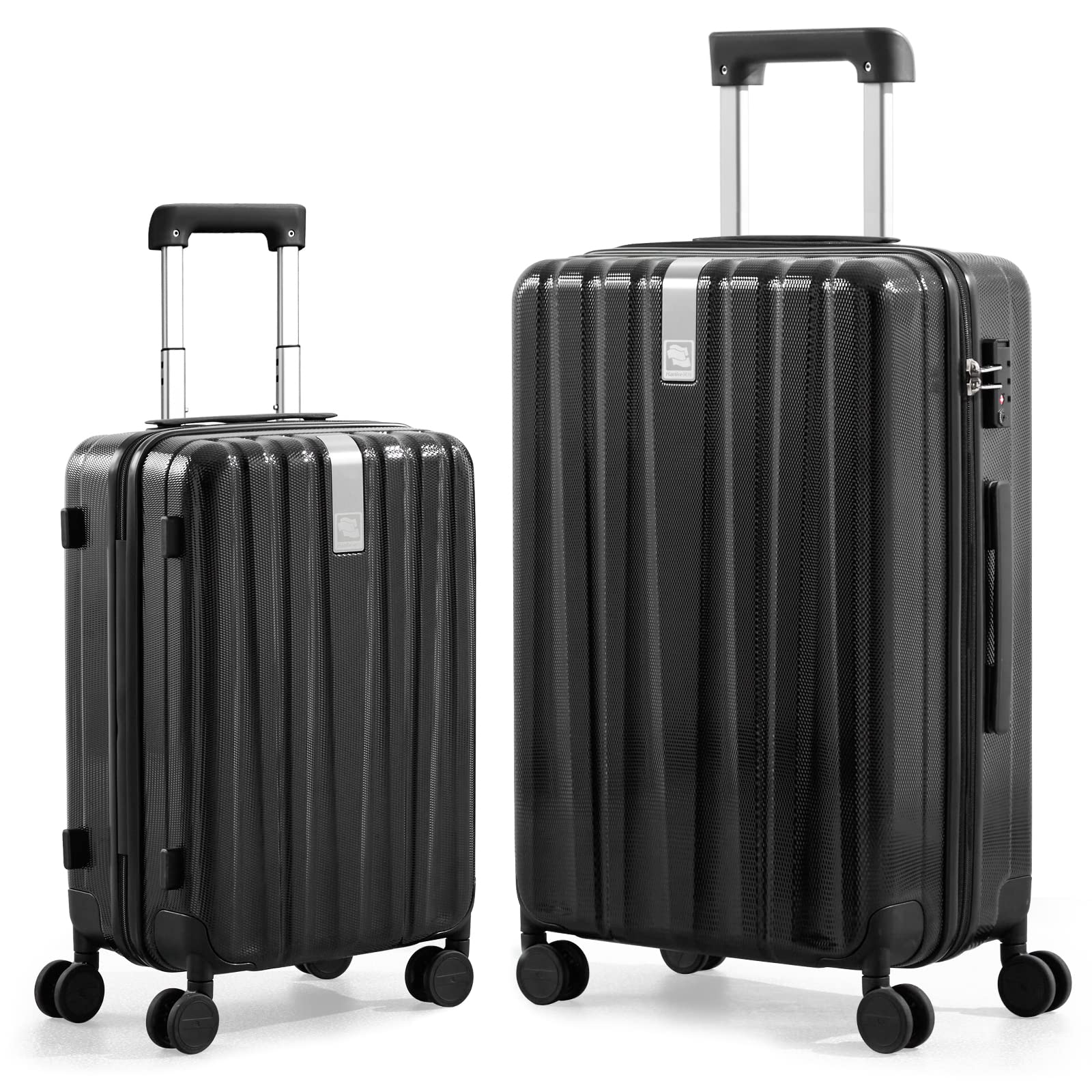 Hanke Upgrade Luggage Sets PC Lightweight Hardshell Suitcases with Spinner Wheels & TSA Lock, Extra Large Rolling Travel Luggage Nestable Storage 2 Piece Set 20/29(Black)