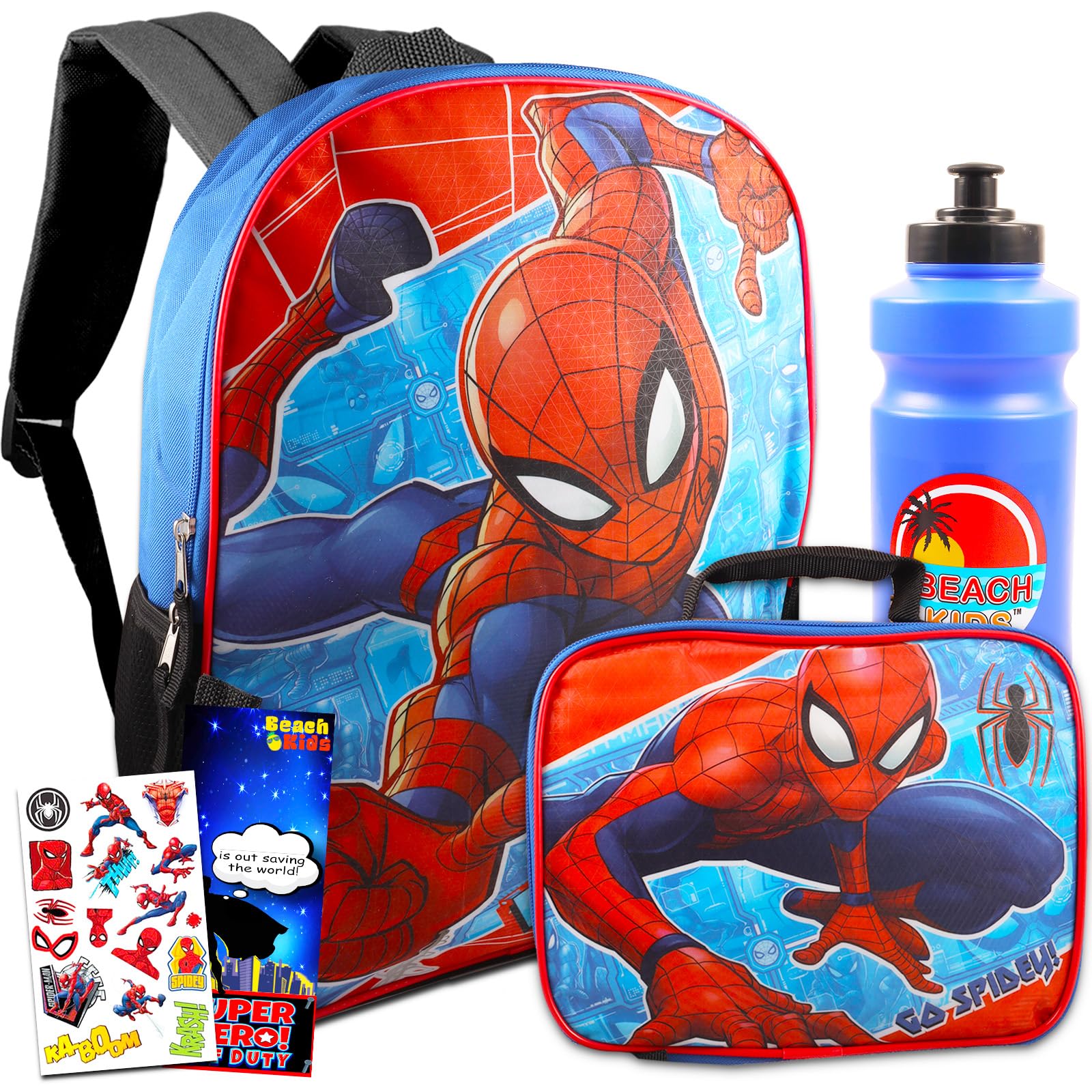 Spiderman Backpack and Lunch Bag Set - Marvel School Supplies Bundle with Stickers, Water Bottle, and More
