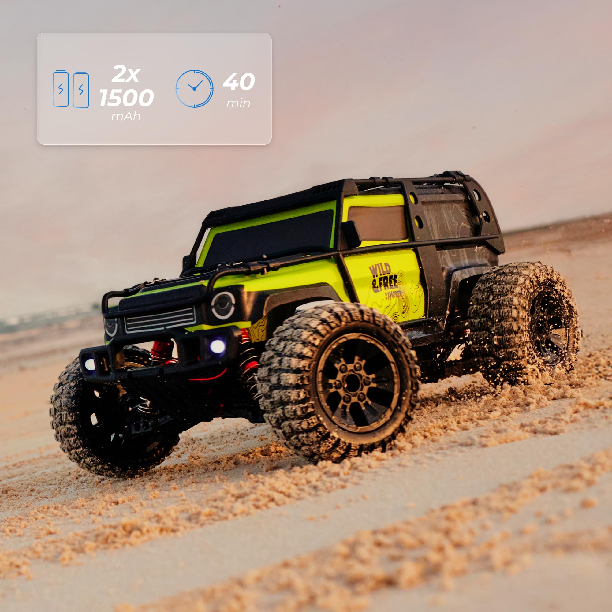 Lionelo Overmax X-Vast zdalnie sterowany samochód 4WD 1:10, 30 km/h Offroad RC, 2,4 GHz, 40 min z 2 akumulatorami, tłumikiem oleju, LED, jazda na dwóch kołach, Crawler dla dzieci 8+ i dorosłych