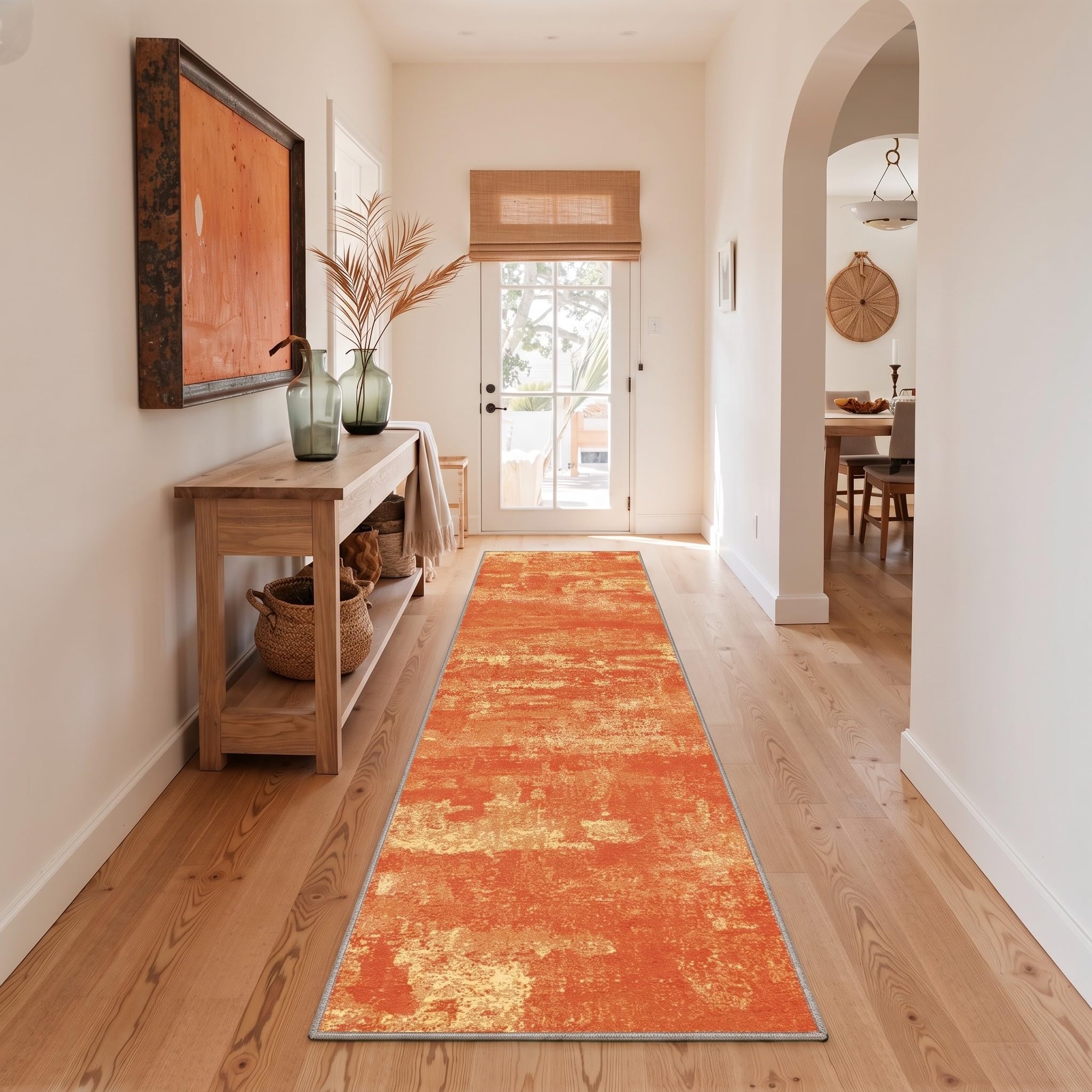 BEIMO 2x10 Orange Abstract Runner Rug, Washable Non-Slip for Hallway