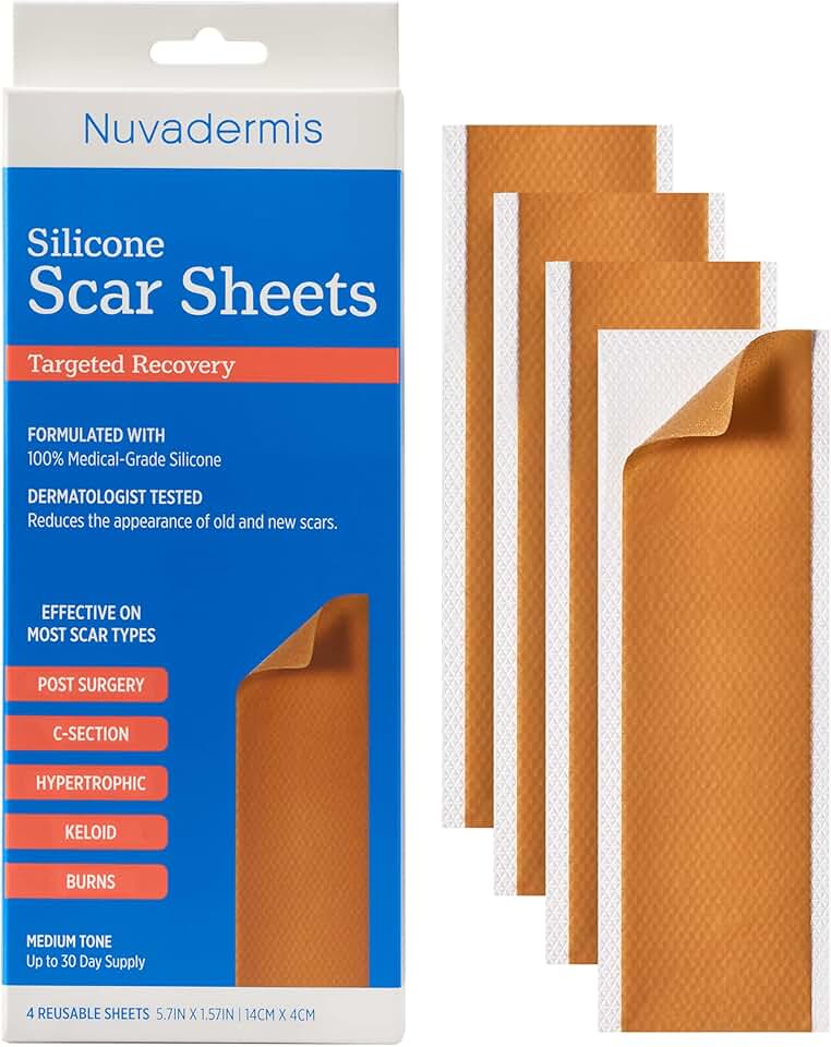NUVADERMIS Folhas de cicatriz de silicone - Folhas de cicatriz extralongas para cesariana, abdominoplastia, queloide e cicatrizes cirúrgicas - Folhas de cicatriz de silicone reutilizáveis de grau