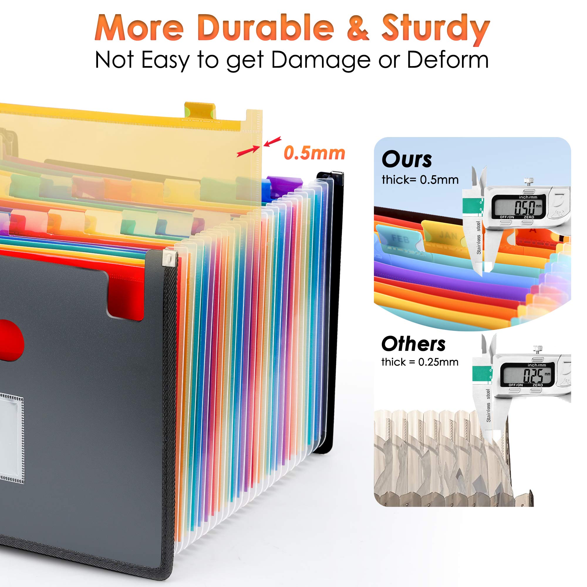 24 Pockets Accordian File Organizer with Labels,Thick Expanding File
