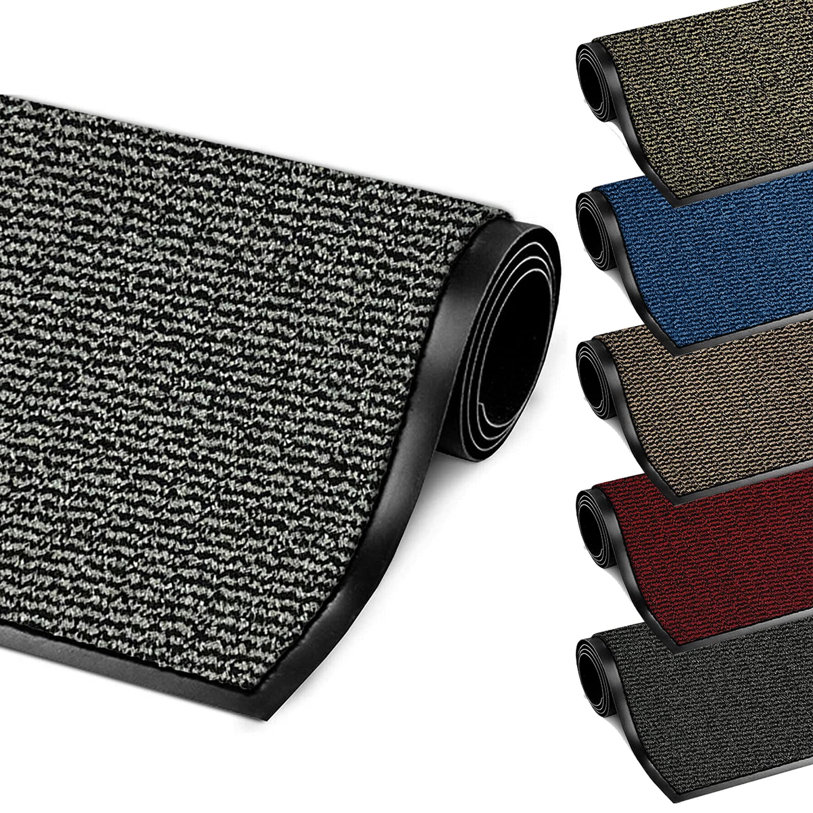 FB FunkyBuys® LARGE SMALL KITCHEN HEAVY DUTY BARRIER MAT NON SLIP RUBBER BACK DOOR HALL RUGS AND VARIOUS SIZES (60x180 cm, Grey/Black) — image 1