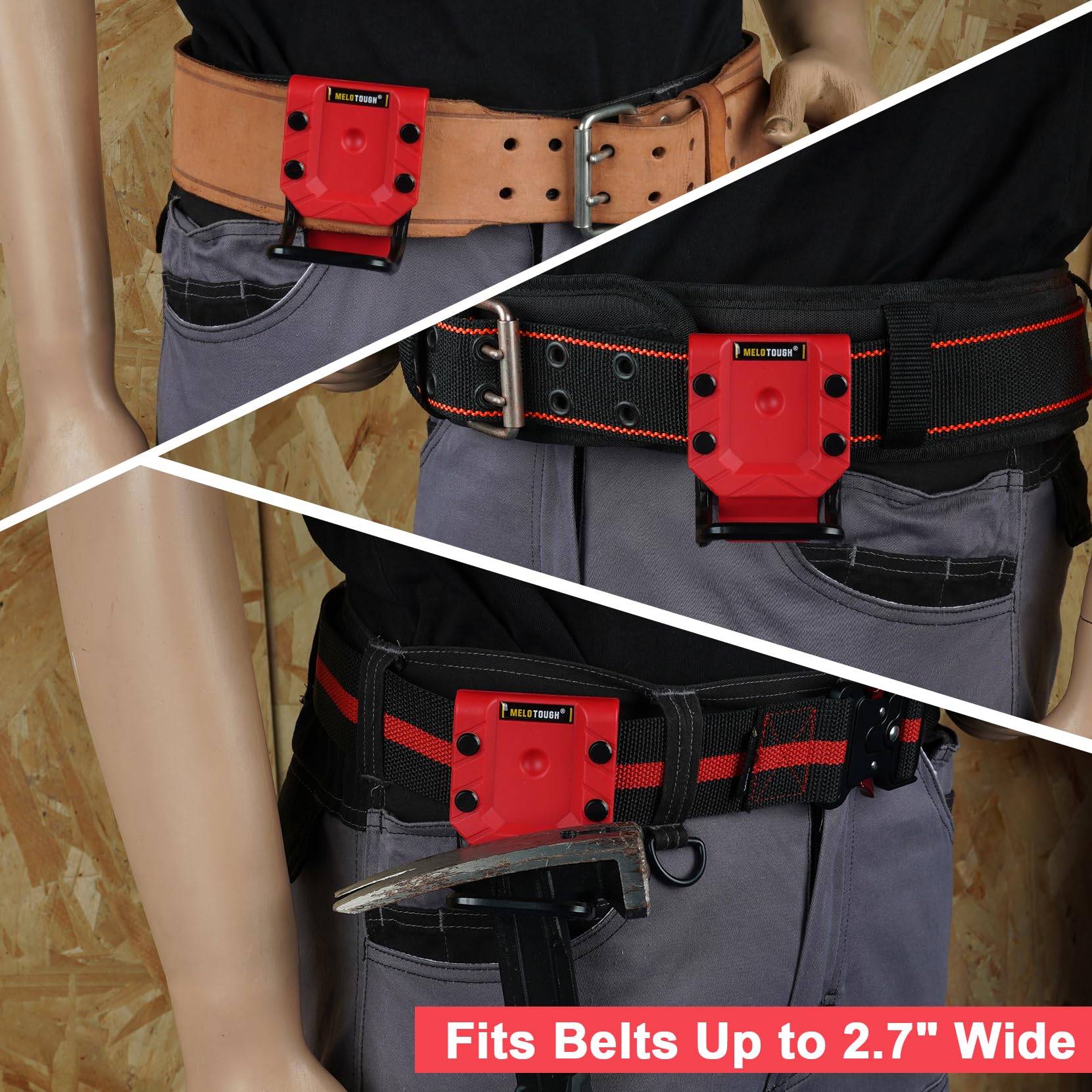 MELOTOUGH Hammer Holder for Tool Belt Hammer Holster and Loop - Fits Up to 2.7" Belt (Red) - Image 4