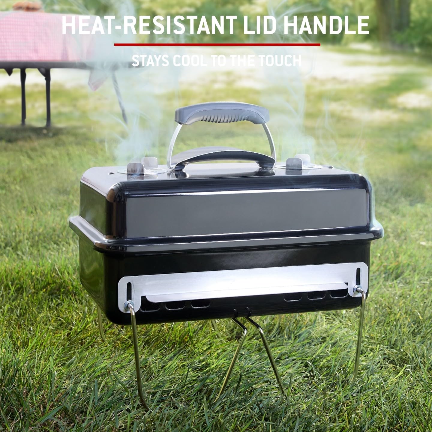 Weber Go-Anywhere Grill węglowy, powierzchnia grilla 42 x 26 cm, lekki przenośny grill BBQ, grill z emaliowaną misą i pokrywą, składane nóżki - Czarny (1131004)