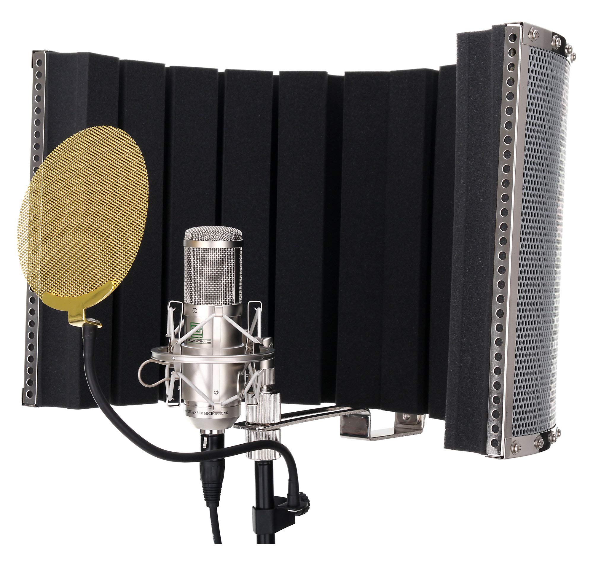Pronomic CM-100S Studio Großmembranmikrofon XLR-Kondensatormikrofon inkl. Popkiller und Micscreen Set (mit Mikrofonspinne, Etui, Windschutz, Reduziergewinde, Mikro Popschutz, Absorber) Silber