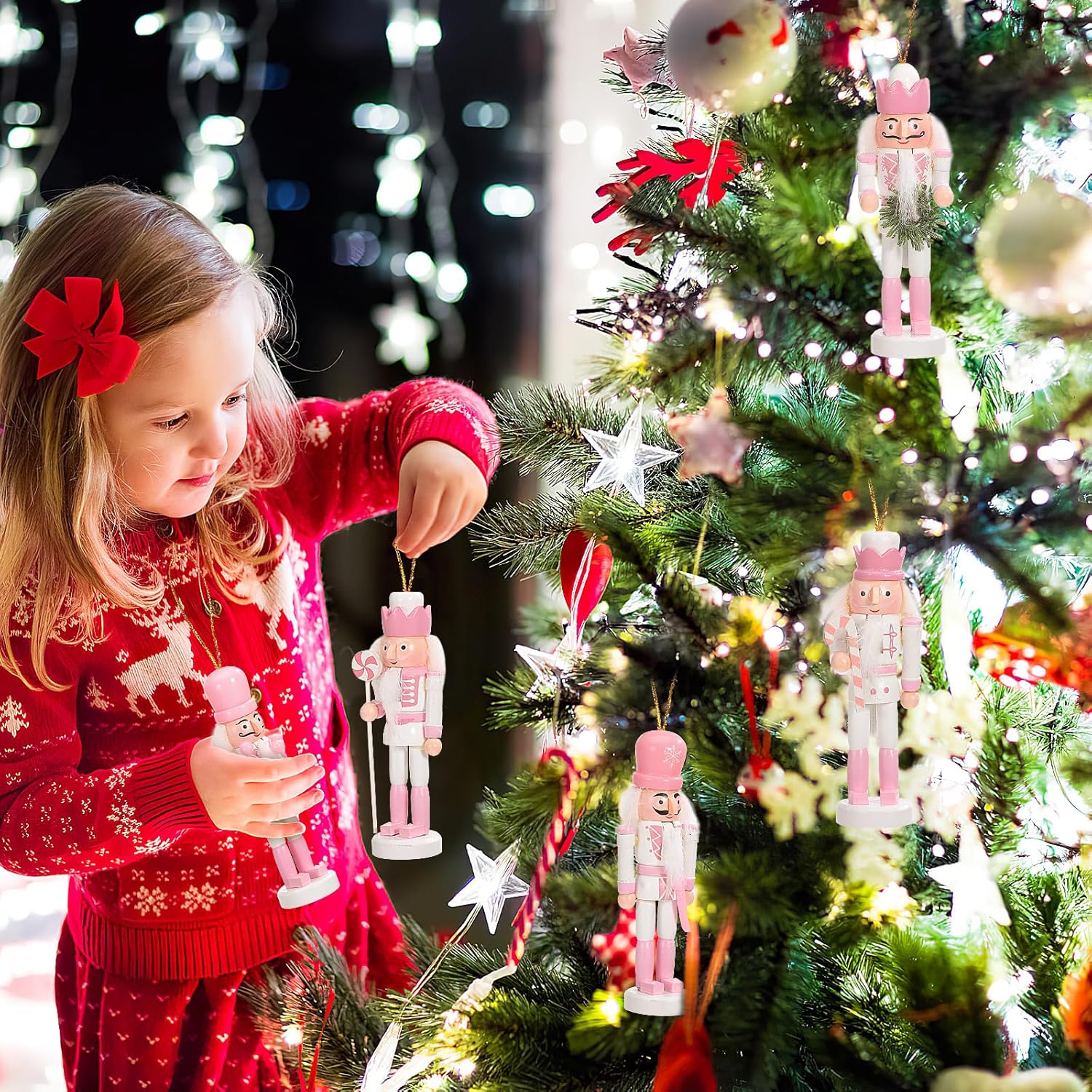 VALICLUD Pink Nutcracker Ornaments - 5.11 Wooden Soldier Figures for Christmas Decorations Perfect for Holiday Parties and Home Decor