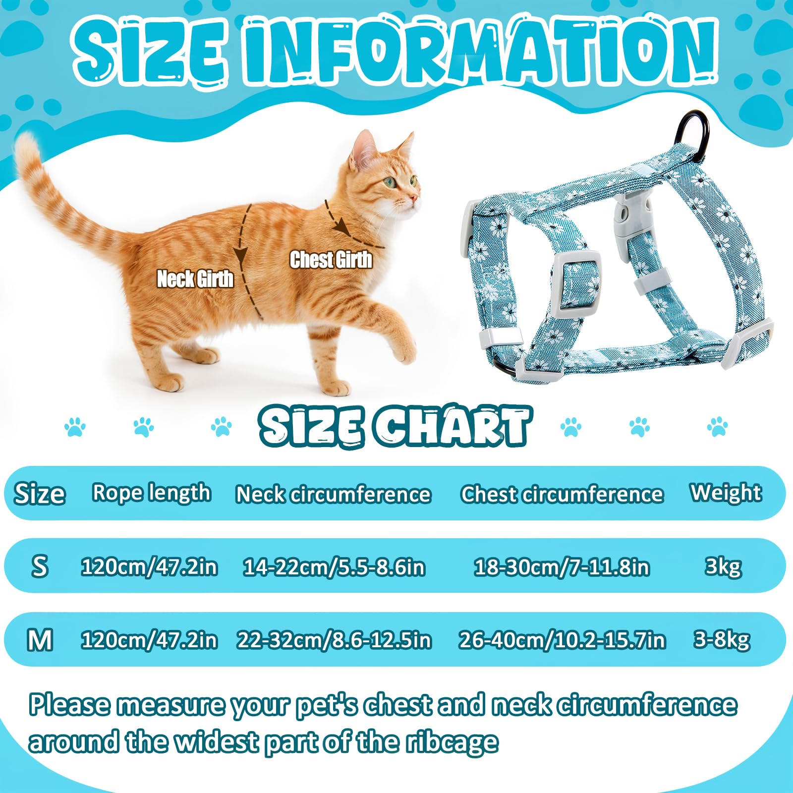 Cat Harness and Leash Set, Lovely Floral Kitten Harnesses with Pet Anti-Lost Pendant, Adjustable Escape Proof Cat Harness, Use Easy Walking Travel Kitten Carrier Cats - Image 2