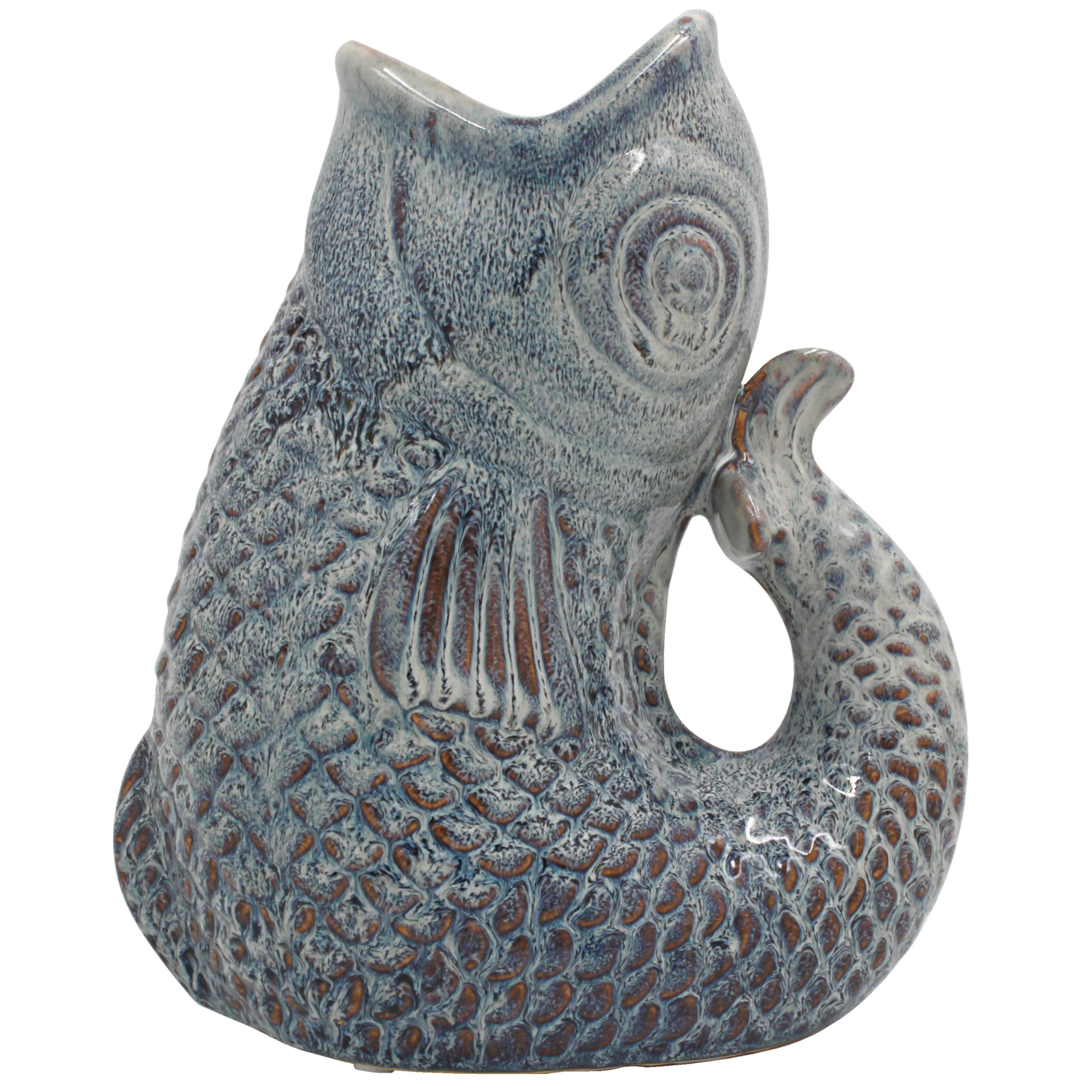 Lesser & Pavey Fish Jug Vase Aqua 23cm | Decorative Ceramic Flower Jug for Fresh or Artificial Bouquets | Stylish Large Vase Alternative and Unique Vases