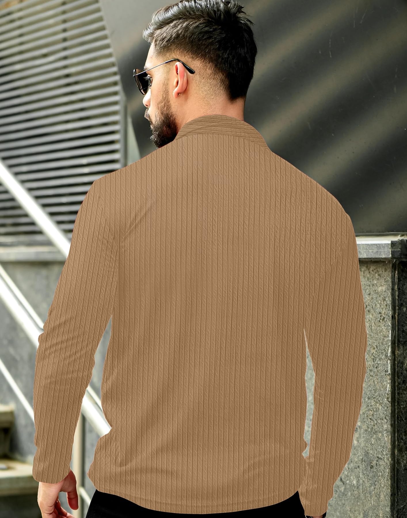 KAJARU Men's Quarter Zip Pullover T-Shirt, Cable Knit Pattern, Full Sleeve (in, Alpha, 2XL, CHIKU) - Image 4 thumbnail